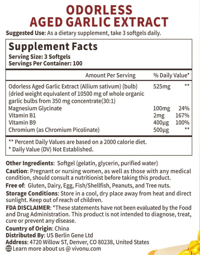 Packaging display of VivoNu aged garlic extract with 300 softgels