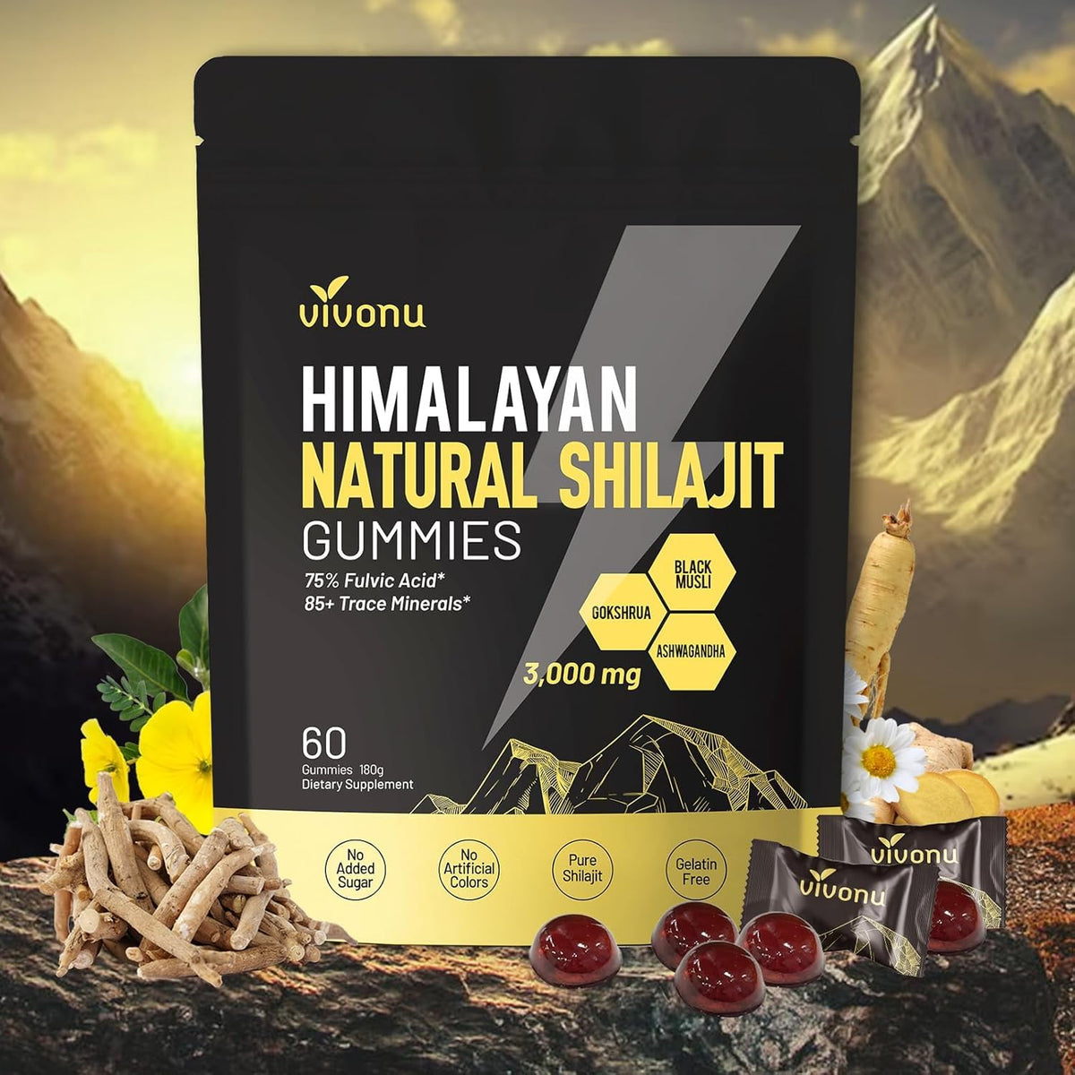 VivoNu Himalayan Shilajit Gummies bottle shot boosting energy and vitality