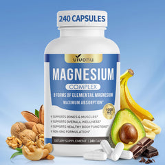 VivoNu Magnesium Complex bottle showing 8 forms for balanced daily support.