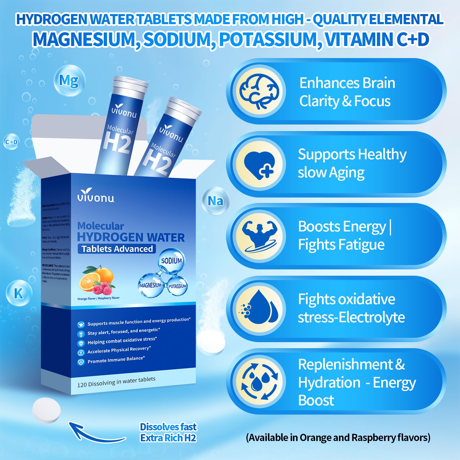 Orange flavor VivoNu tablet dissolving for zesty hydration