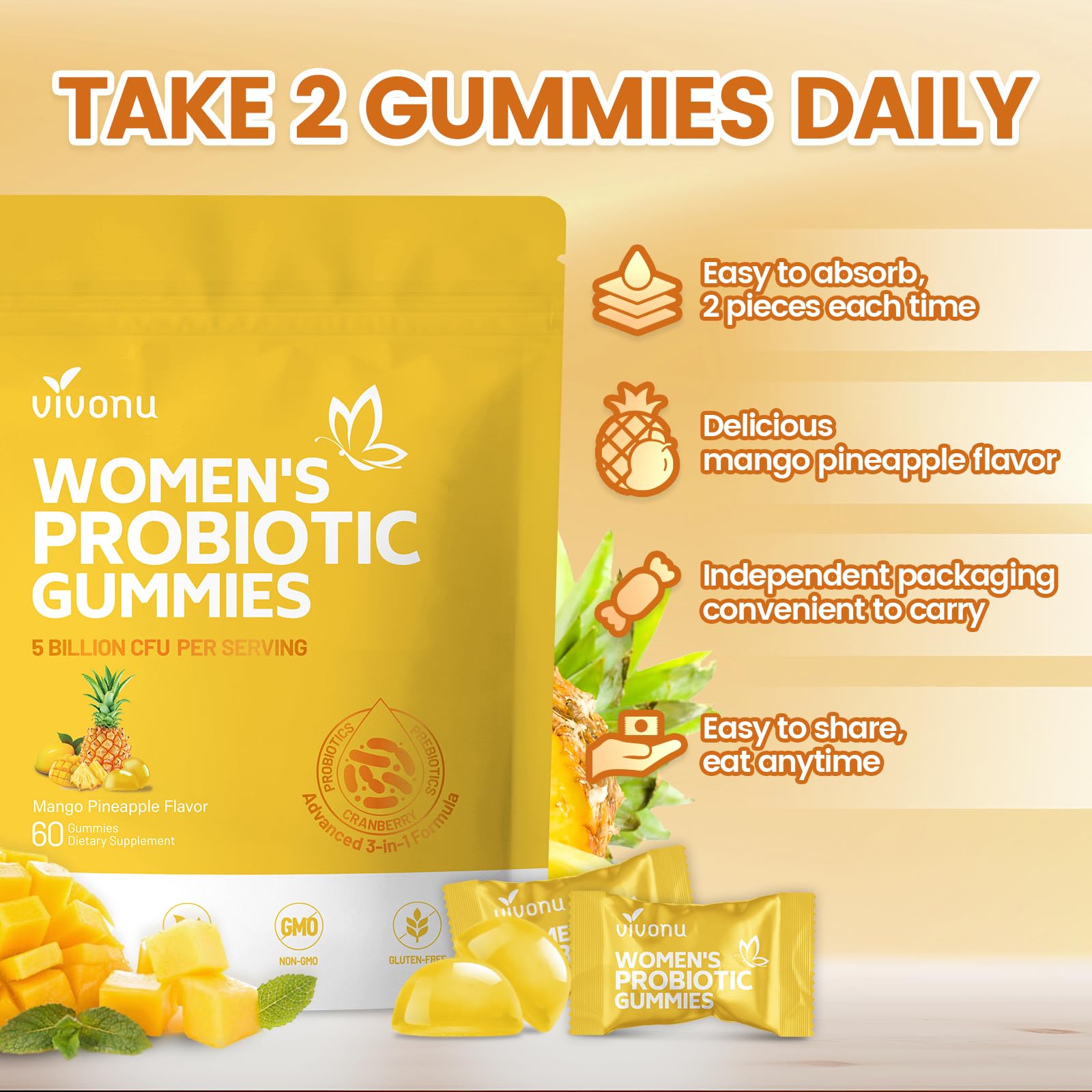 VivoNu pineapple gummies in a glass, ready to enjoy.