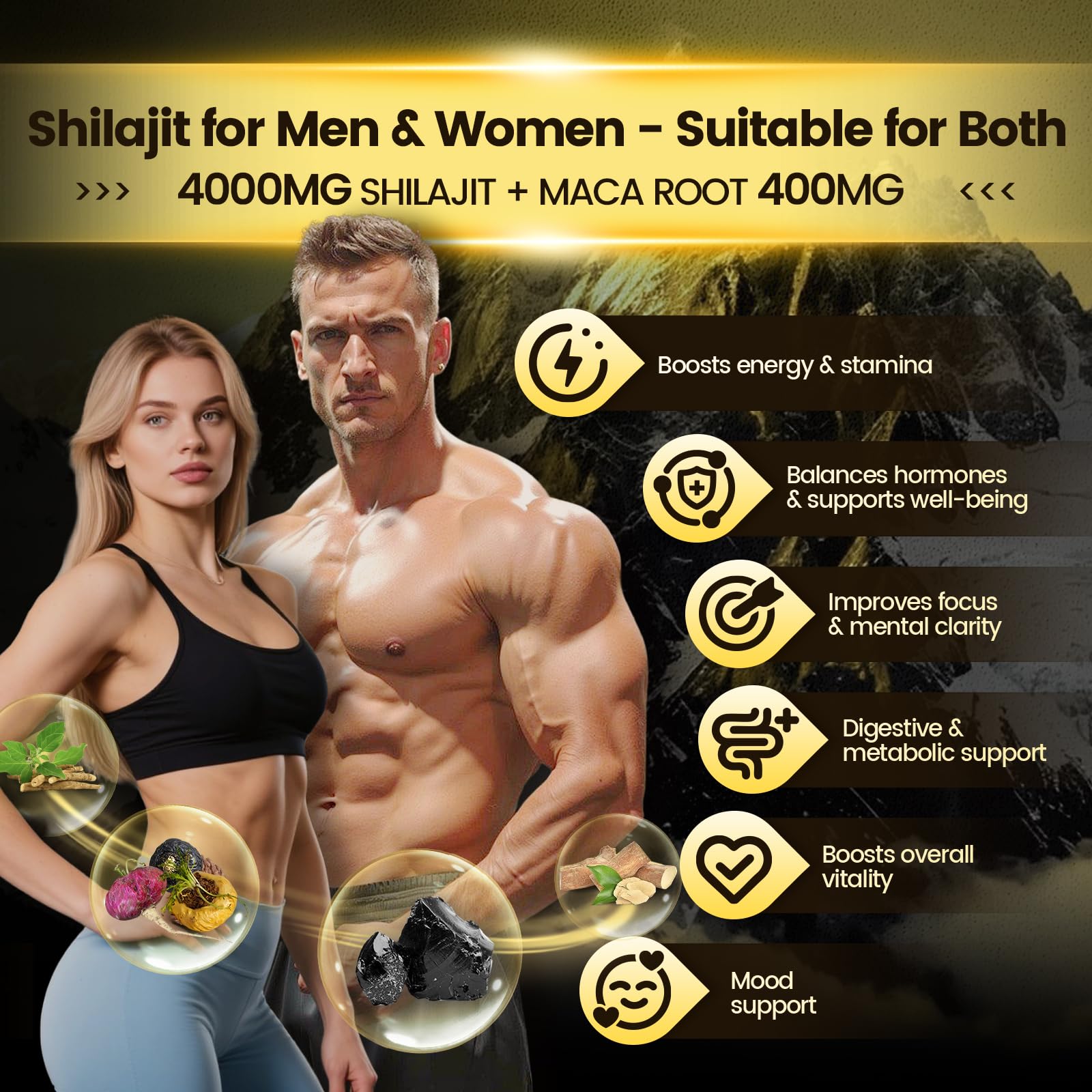 VivoNu Pure Himalayan Shilajit Gummies bag packaging highlights natural Himalayan ingredients.