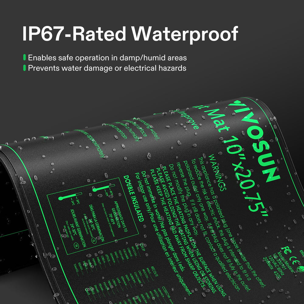 VIVOSUN heat mat power cable shows safe, durable connection during germination.