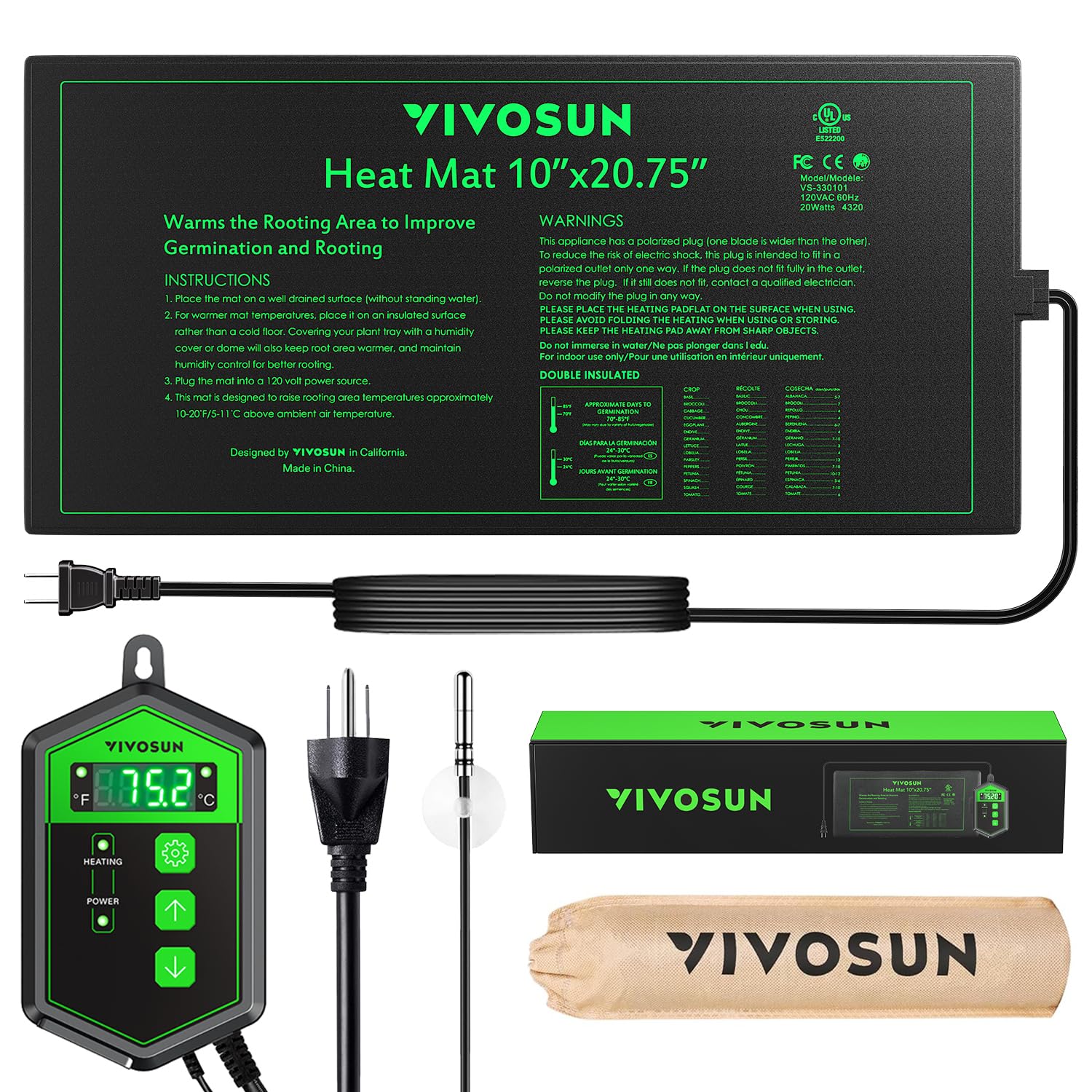 VIVOSUN seedling heat mat delivers steady warmth for germination.