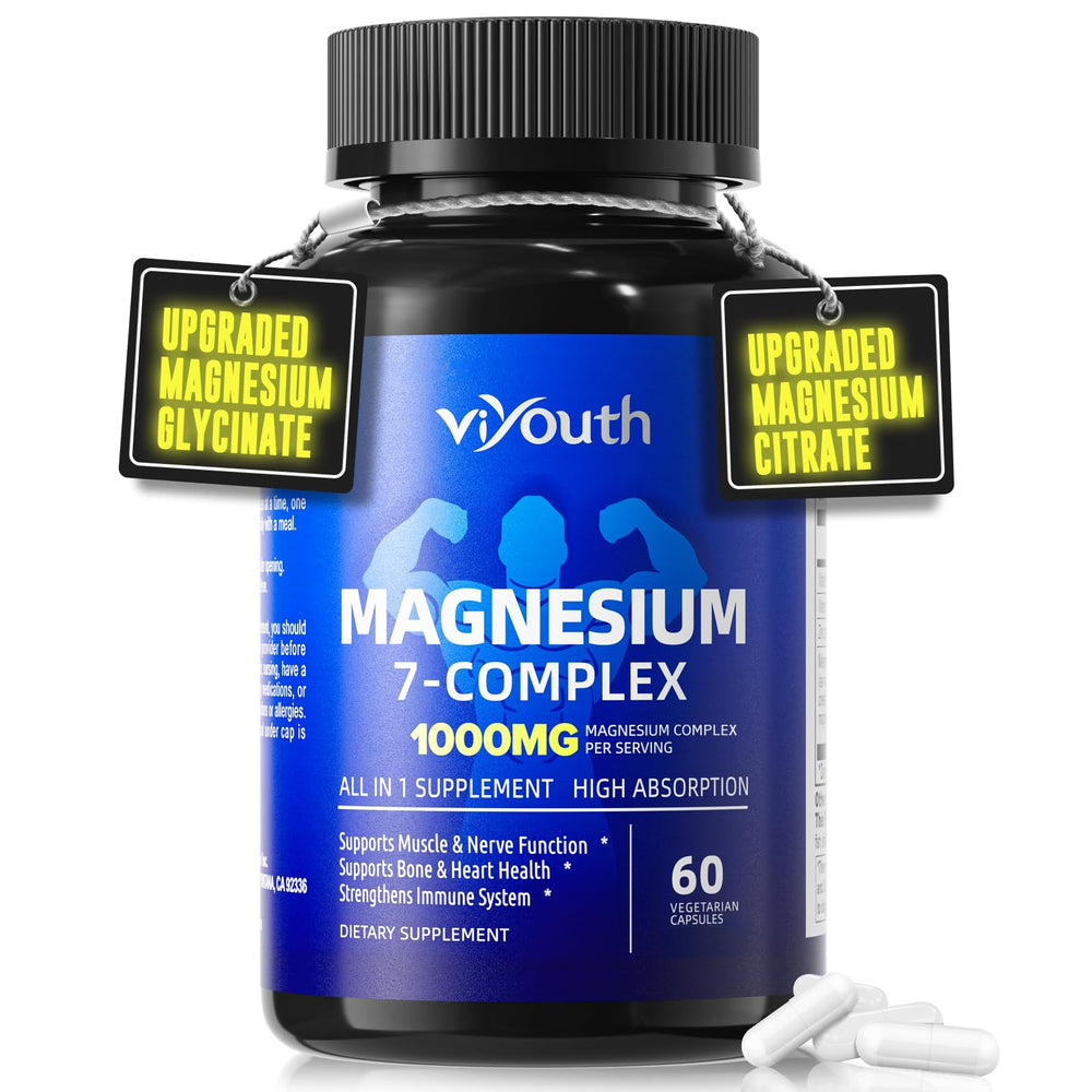 VIYOUTH Magnesium 7 Complex bottle for daily wellness and easy-to-swallow capsules