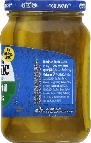 Vlasic Kosher Dill Spear Pickle turmeric-based coloring-free packaging.