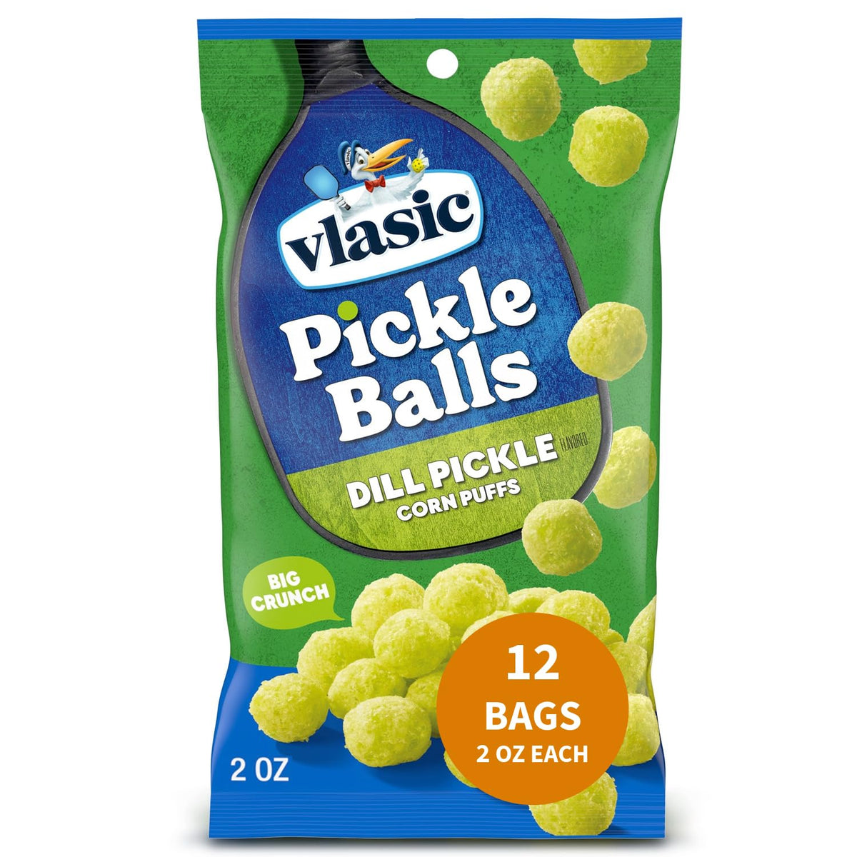 Vlasic Pickle Balls packaging shows dill flavor, a bold on-the-go snack.