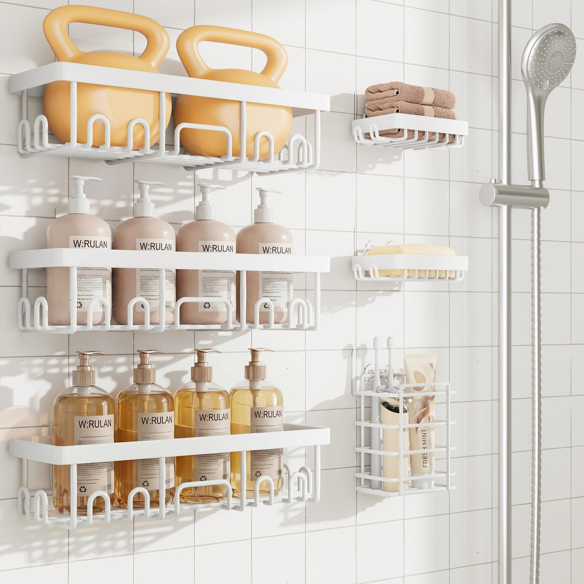 Veken 6-piece shower caddy with adhesive wall mount for easy bathroom organization