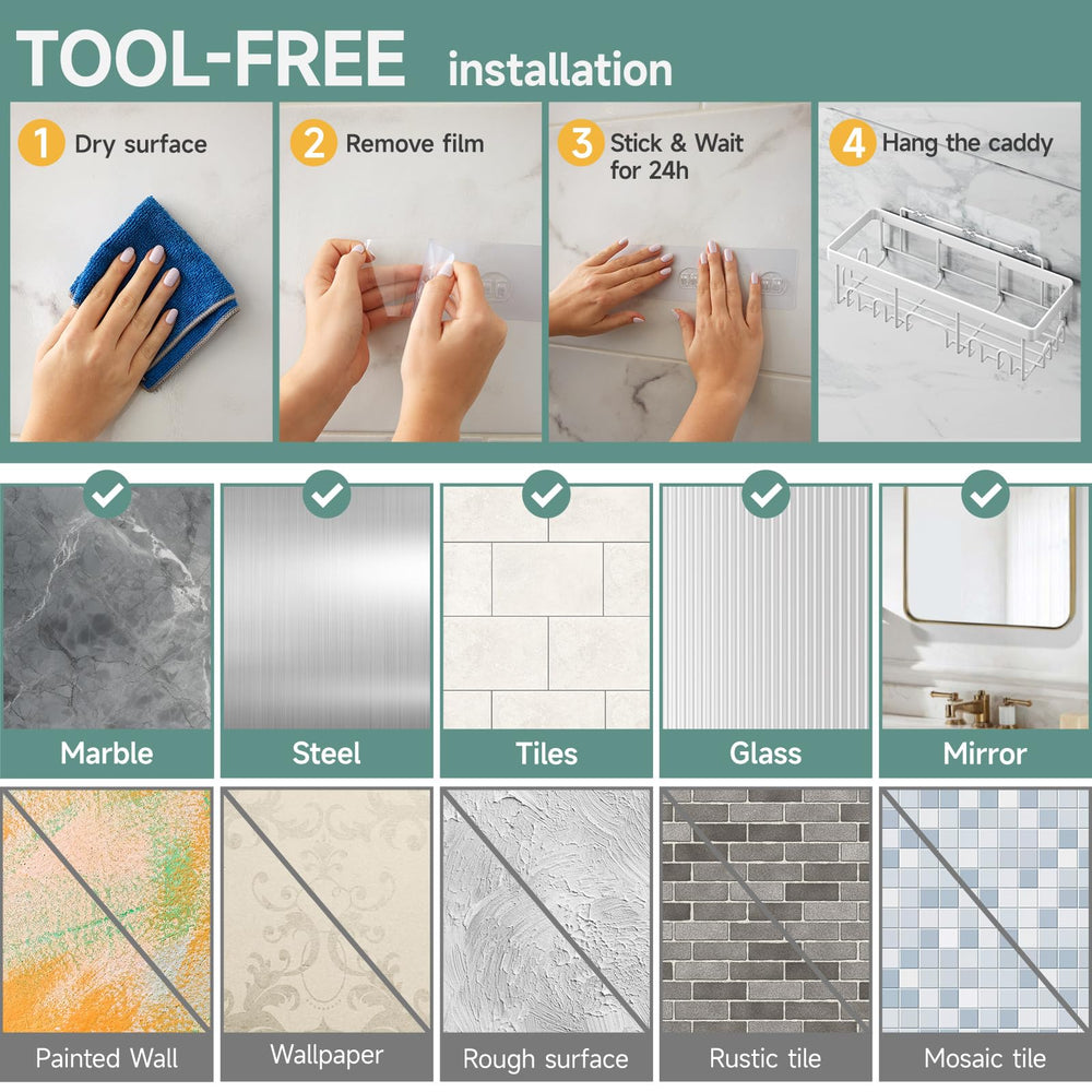 Veken no-drill installation with strong adhesive for quick setup
