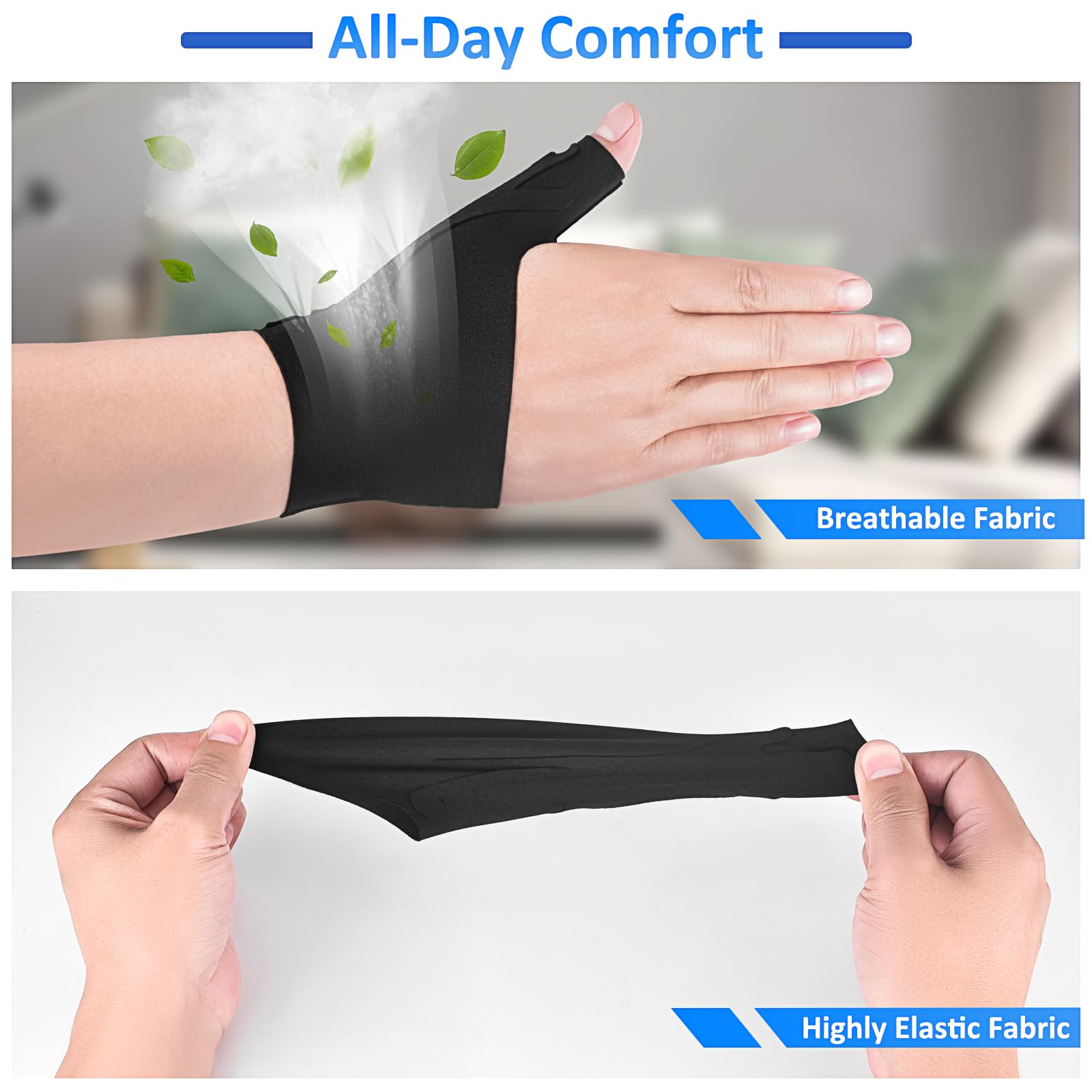 VMINZP Thumb Wrist Brace close-up showing metal splints for stability and flexible movement