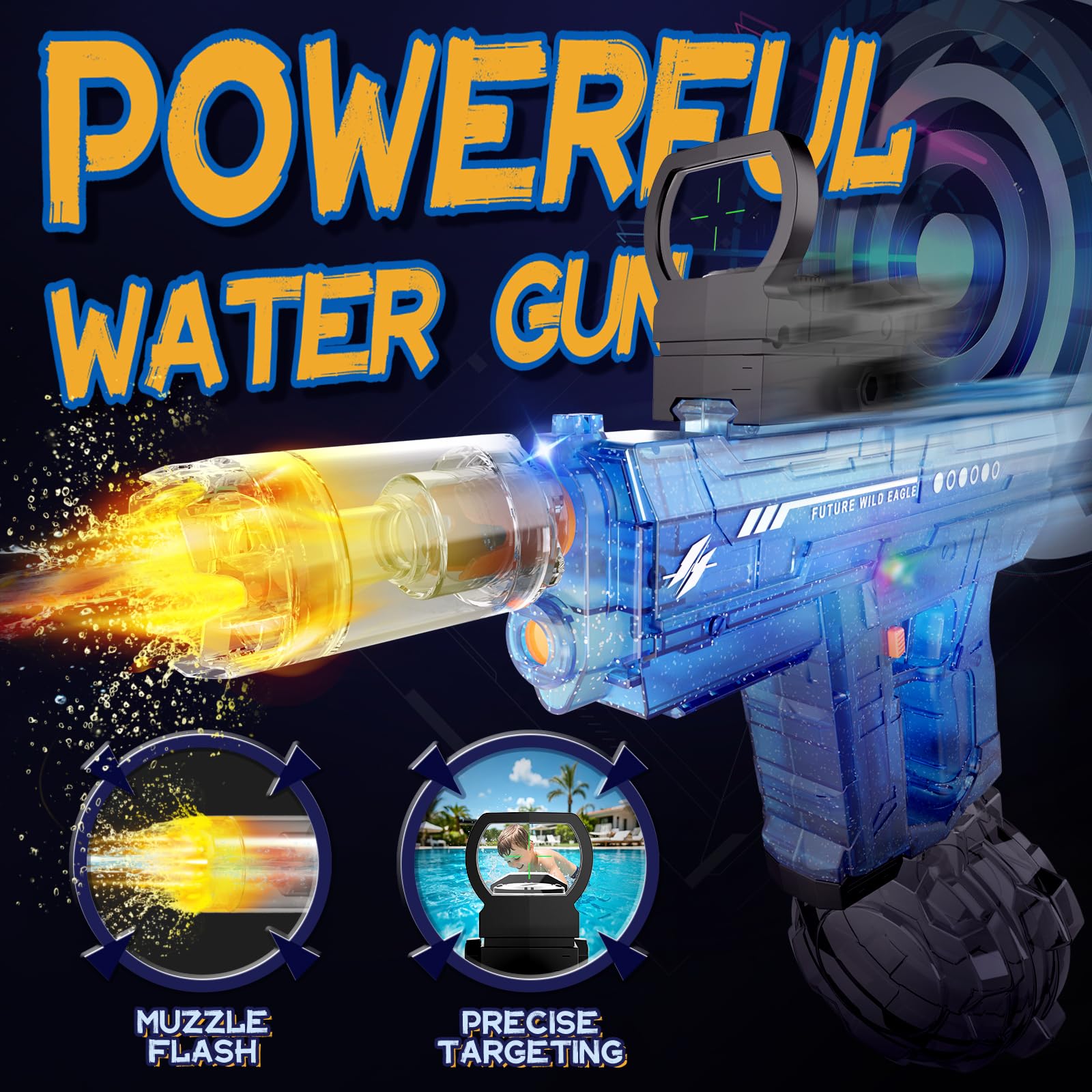 Vmiya electric water gun 800cc tank reduces refills during play.
