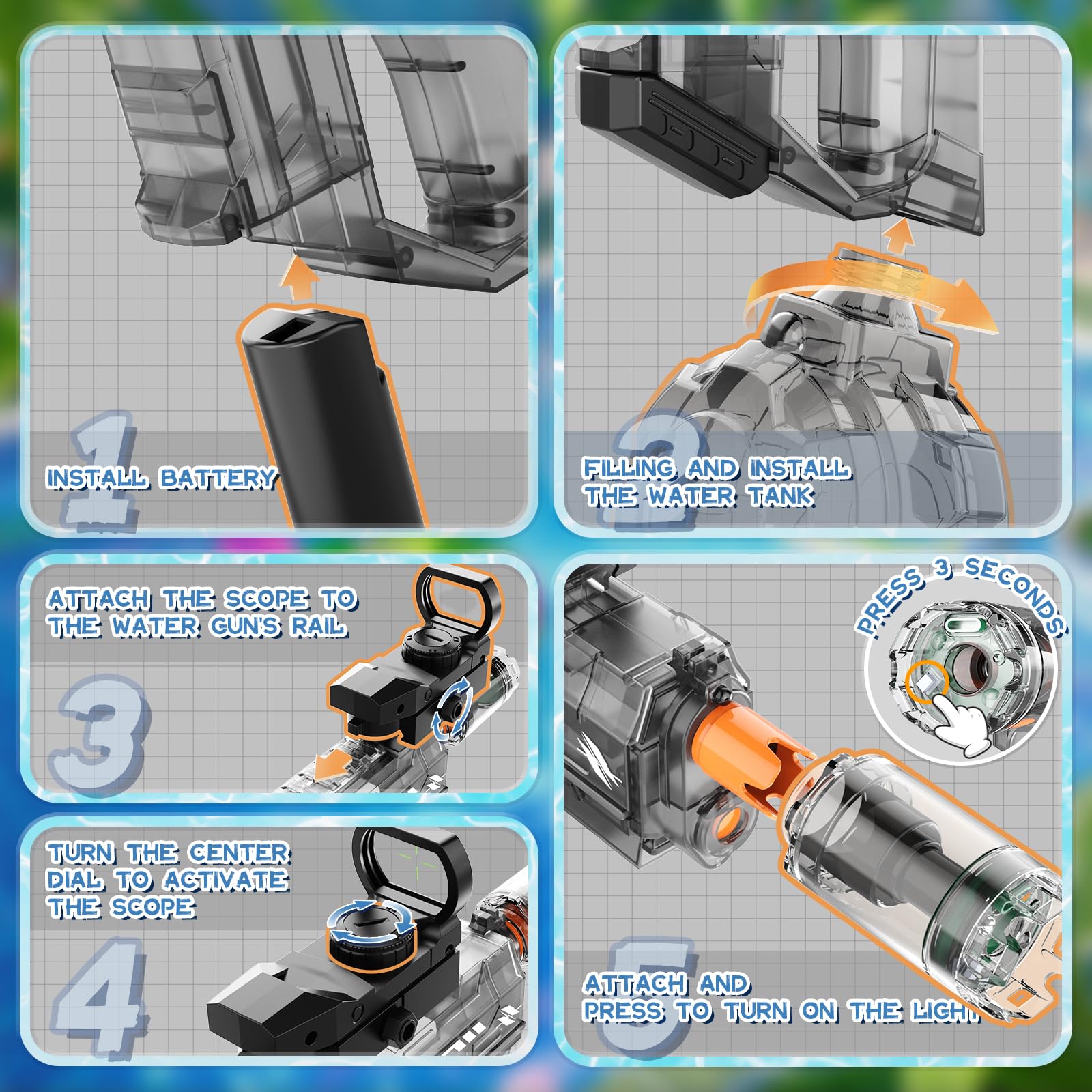 Vmiya electric water gun rechargeable battery supports longer play.