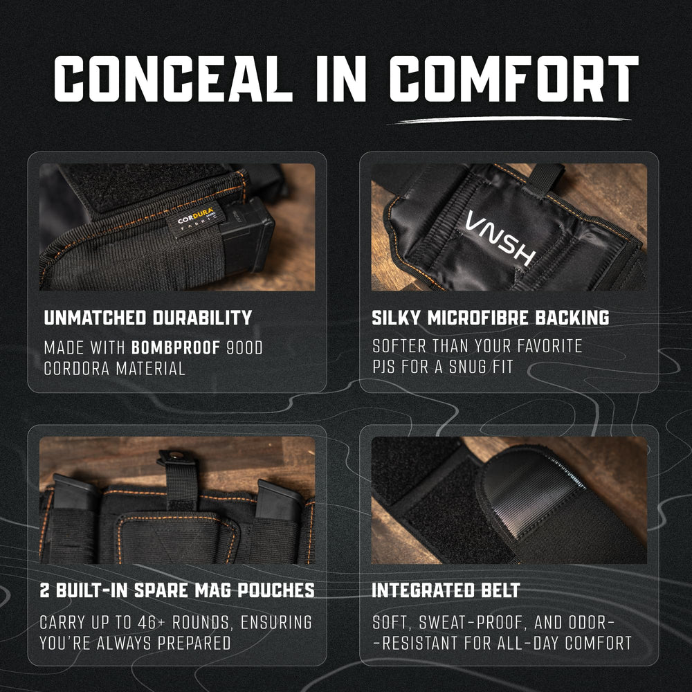 VN SH holster belt shown discreet under clothing for comfortable all-day carry.