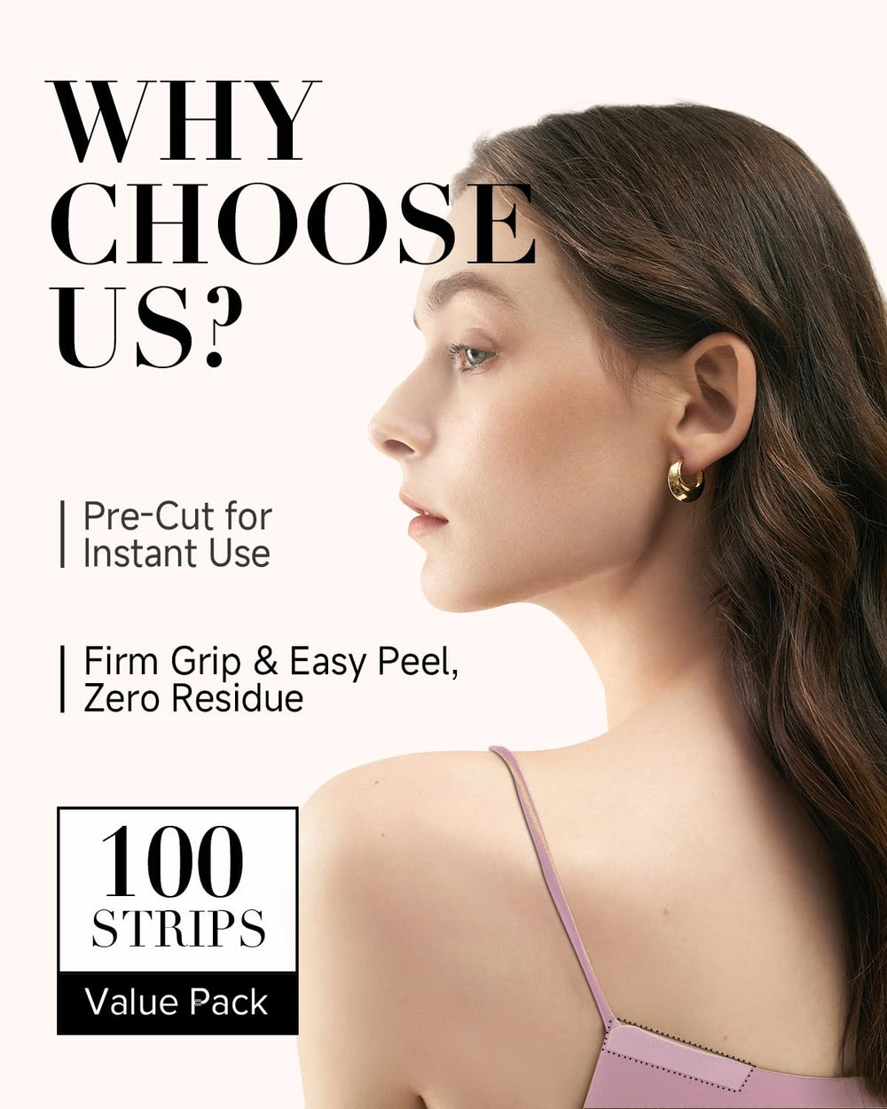 VOCH GALA hypoallergenic adhesive works on neckline.
