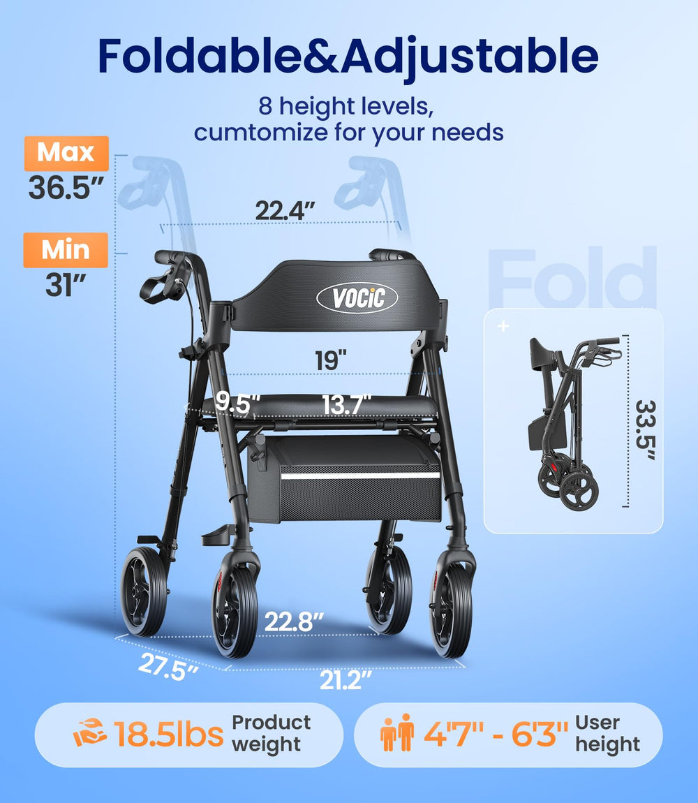 VOCIC Z21 rollator adjustable seat height for comfort