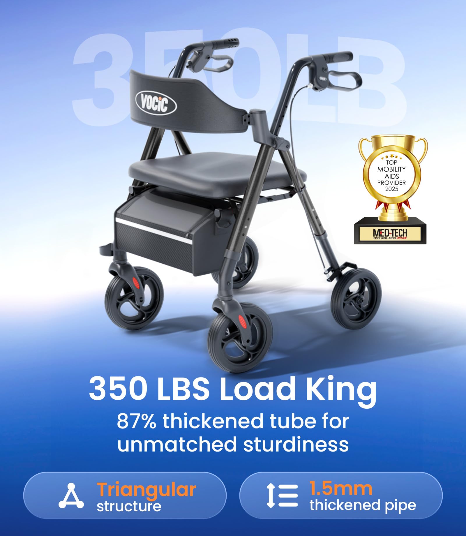 VOCIC Z21 rollator front wheels rotate 360 degrees for easy steering