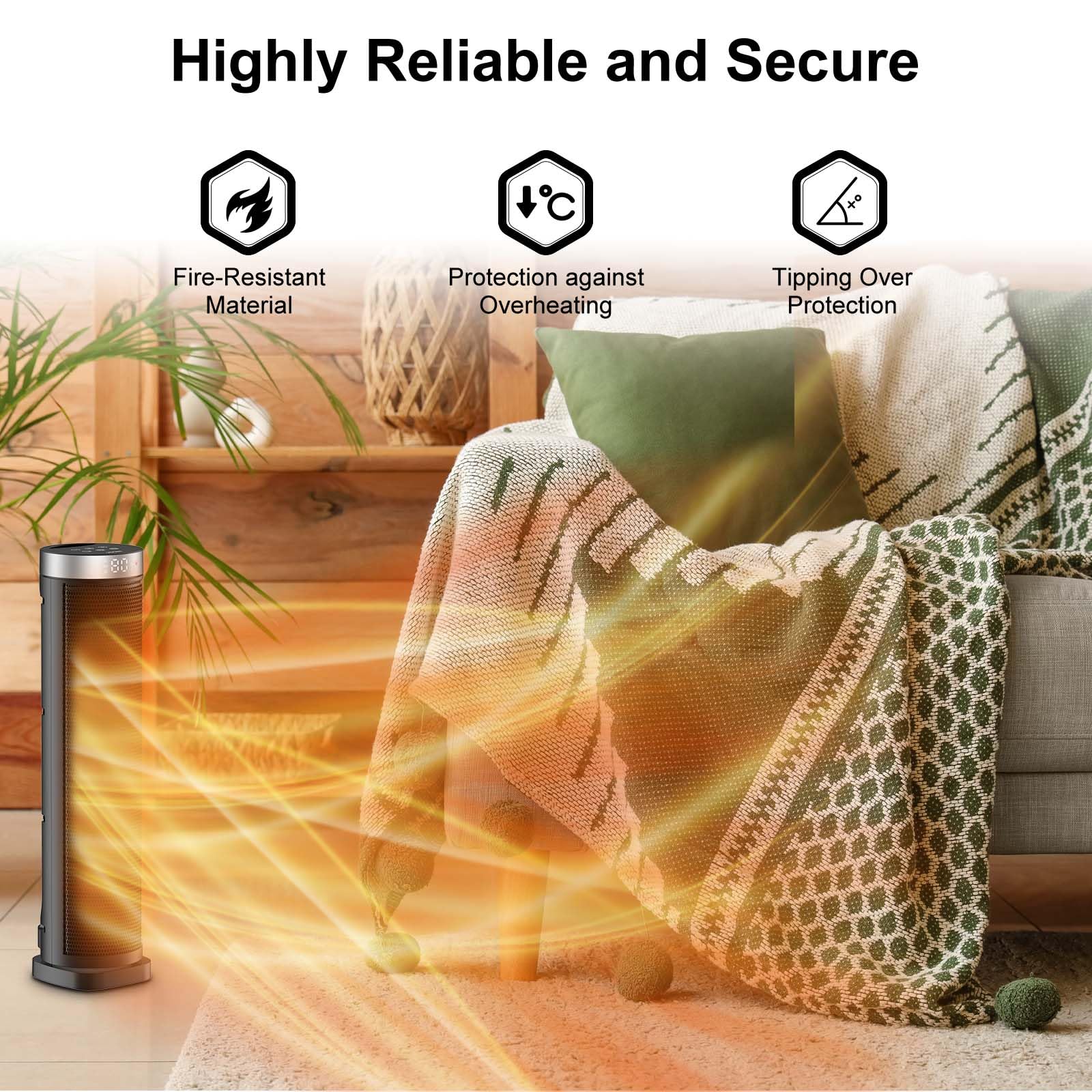 VOCRS space heater top touchscreen lets you adjust settings without reaching across the room.