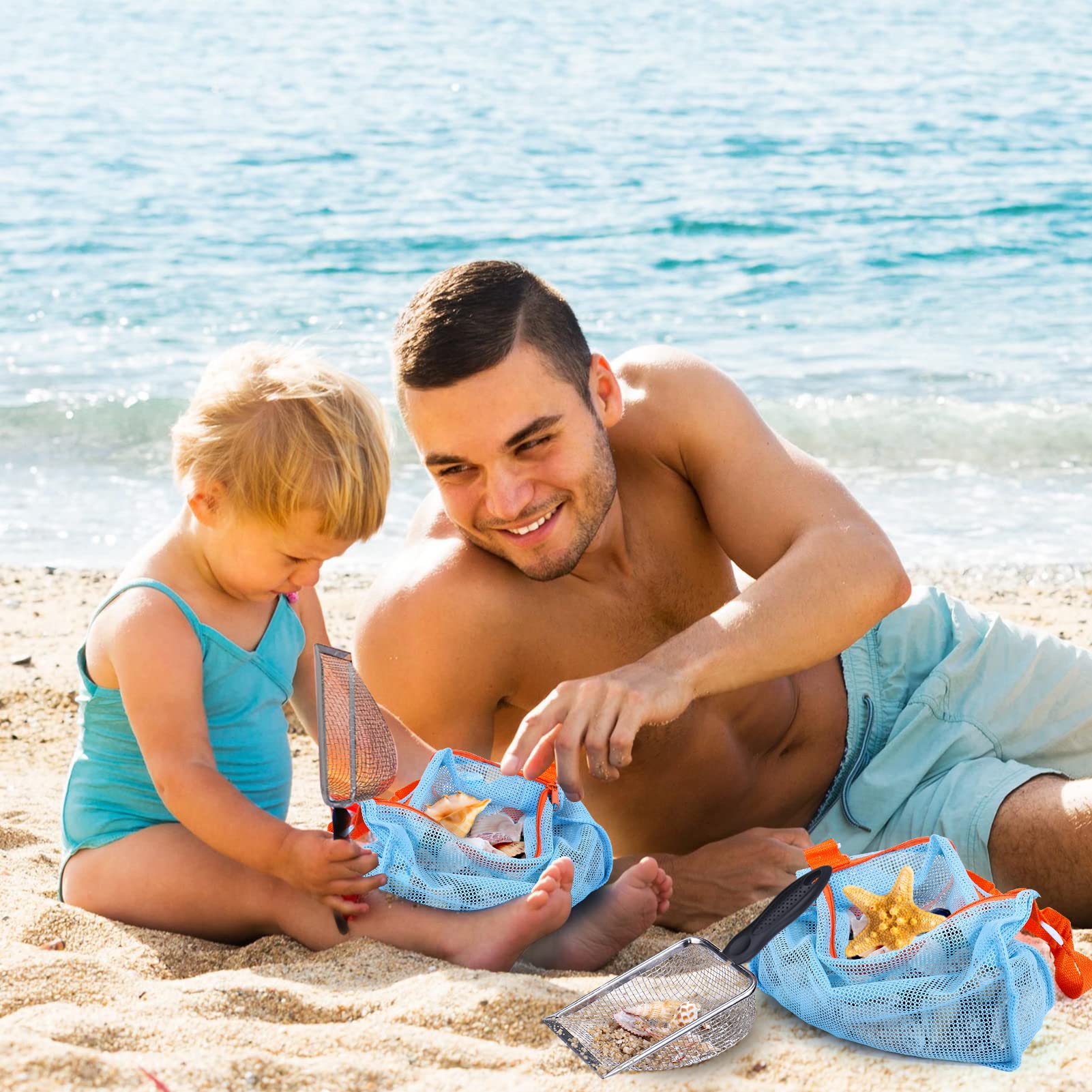 Vodolo mesh bag on the beach expands space for shells.
