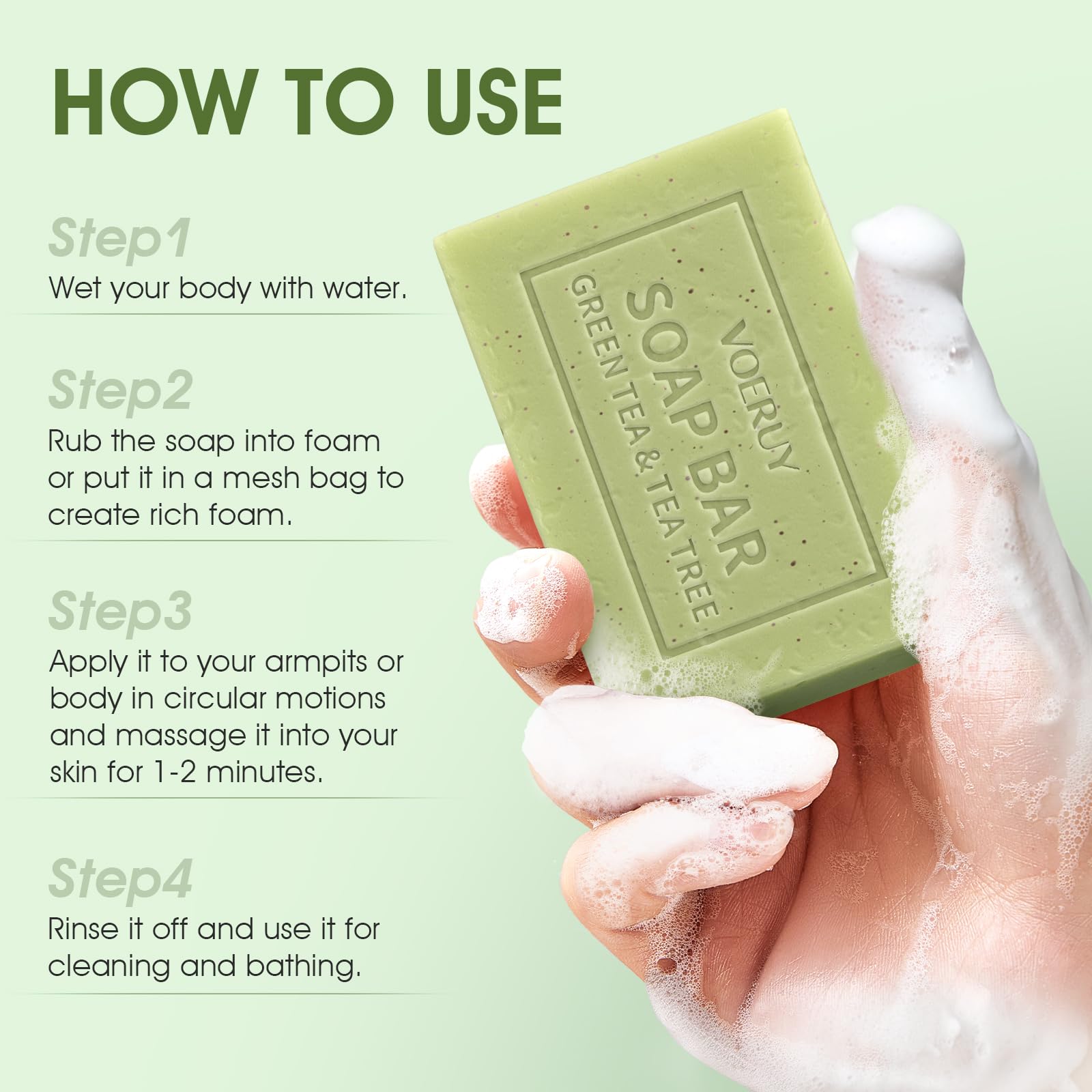VOERUY green tea tea tree soap close-up showing balance and moisture