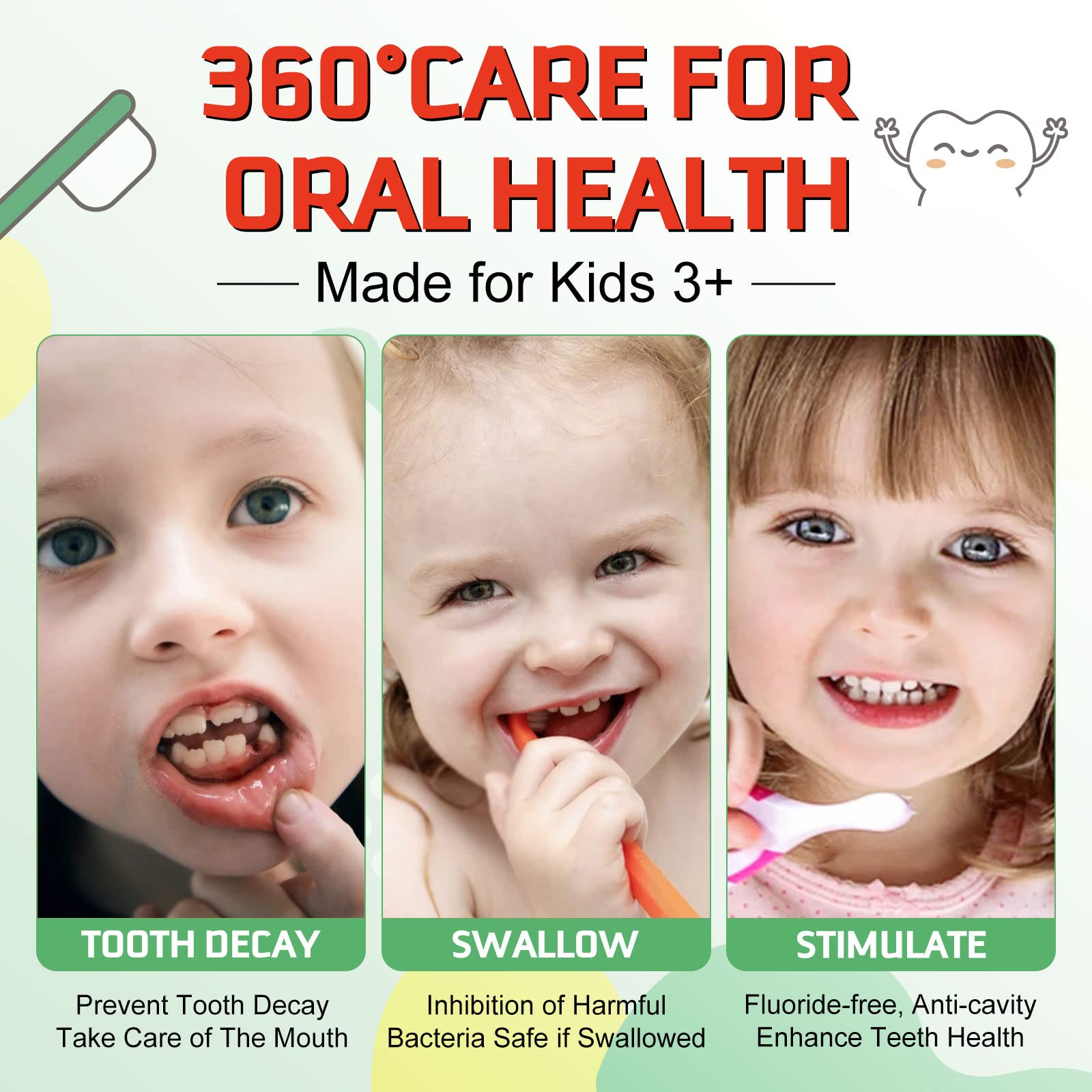 VOGSIG Kids Foam Toothpaste kids brushing scene promotes a fun routine.