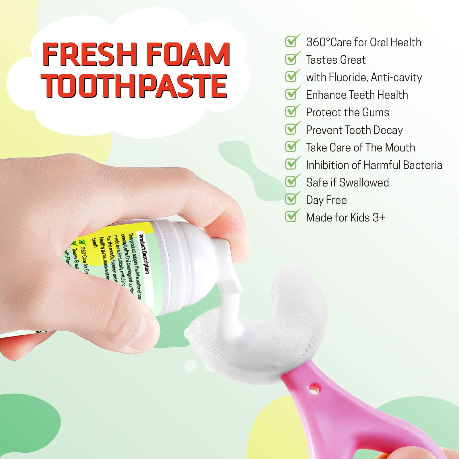 VOGSIG Kids Foam Toothpaste safety label highlights kid-friendly ingredients.