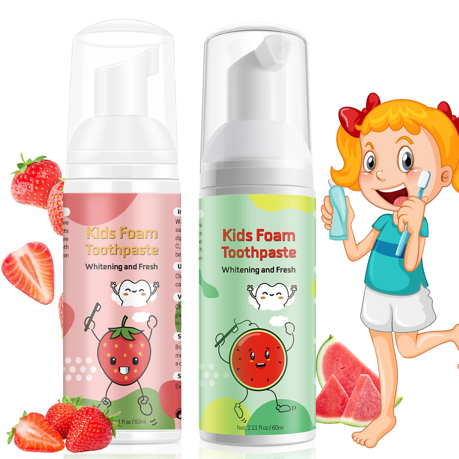 VOGSIG Kids Foam Toothpaste Watermelon flavor close-up shows kid-friendly foam for gentle daily brushing.