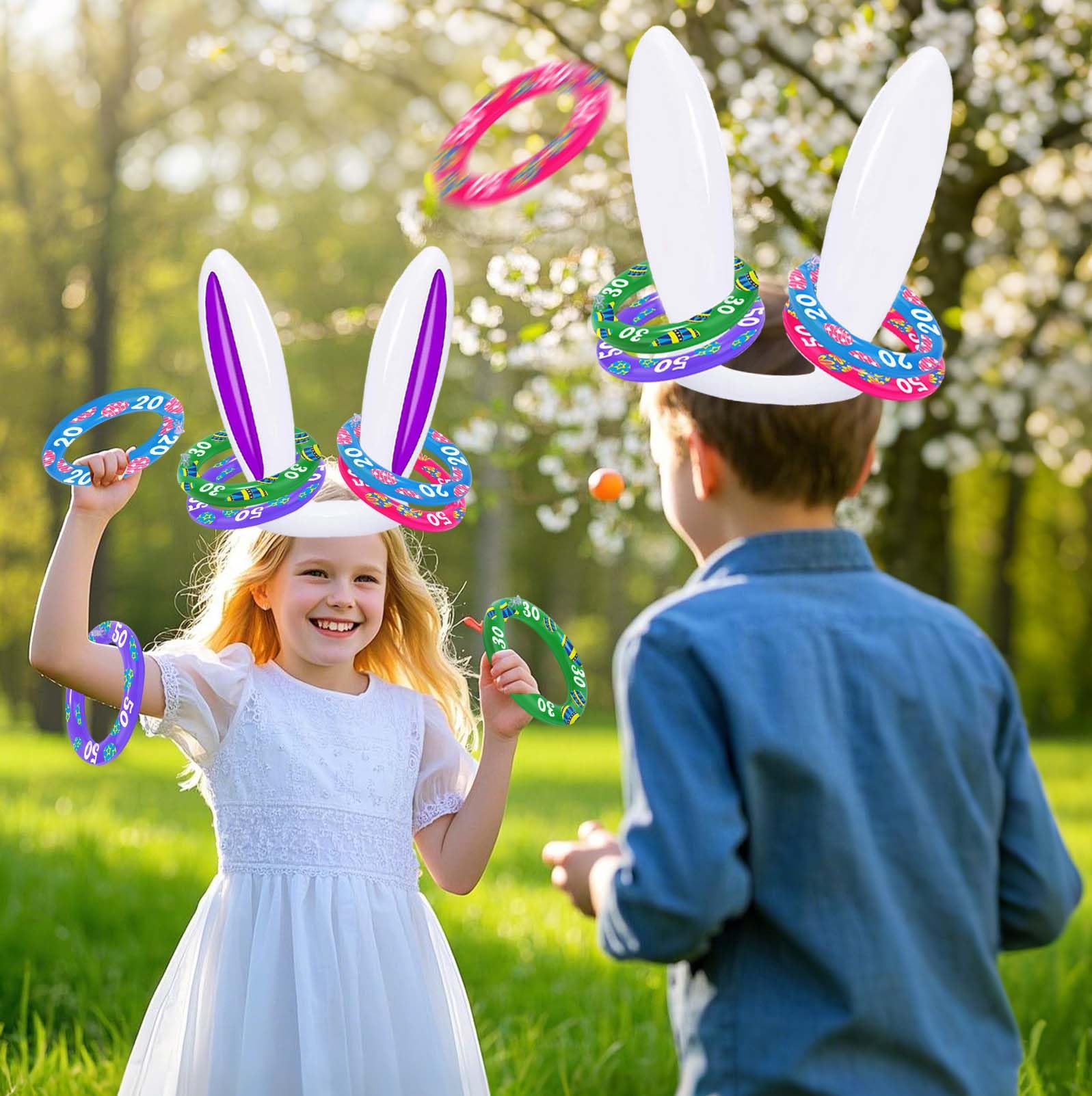 Voiiake inflatable rings for ring toss game, ideal outdoor party activity.