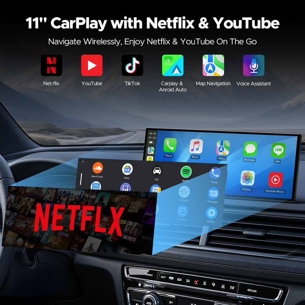 Volam interface with built-in Netflix and YouTube apps for roadside streaming.