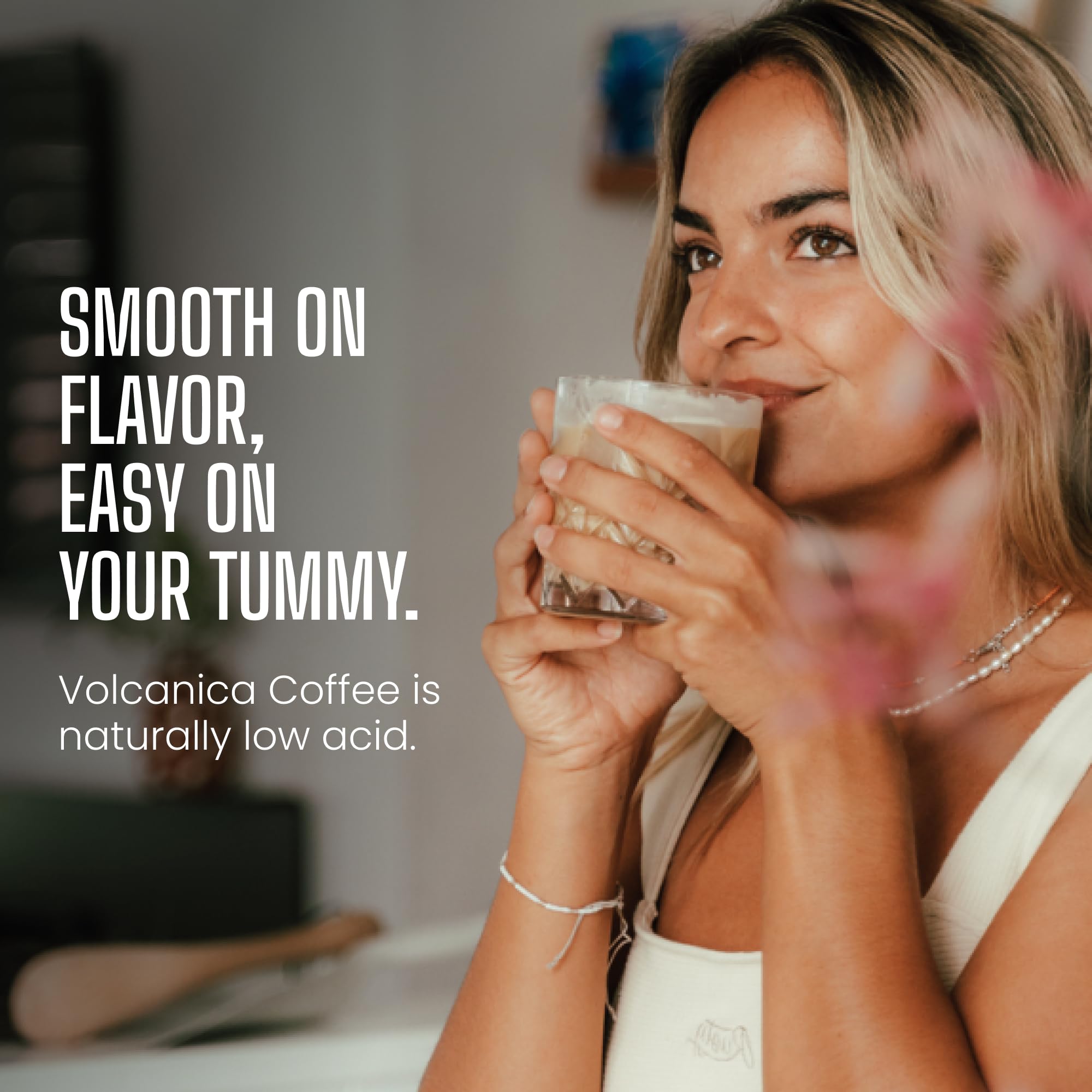 Volcanica Low Acid Coffee aroma steam evokes inviting, mellow tasting experience
