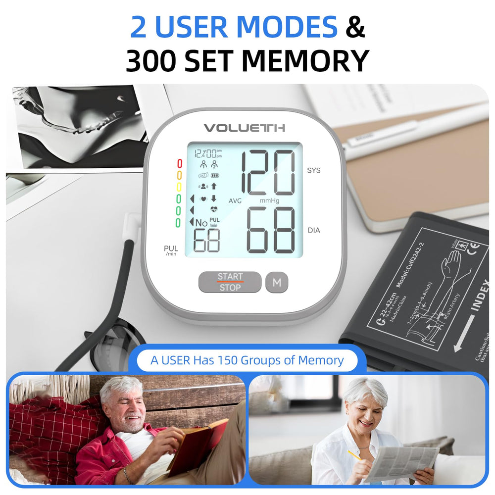 VOLUETH two-user mode stores up to 300 readings per person