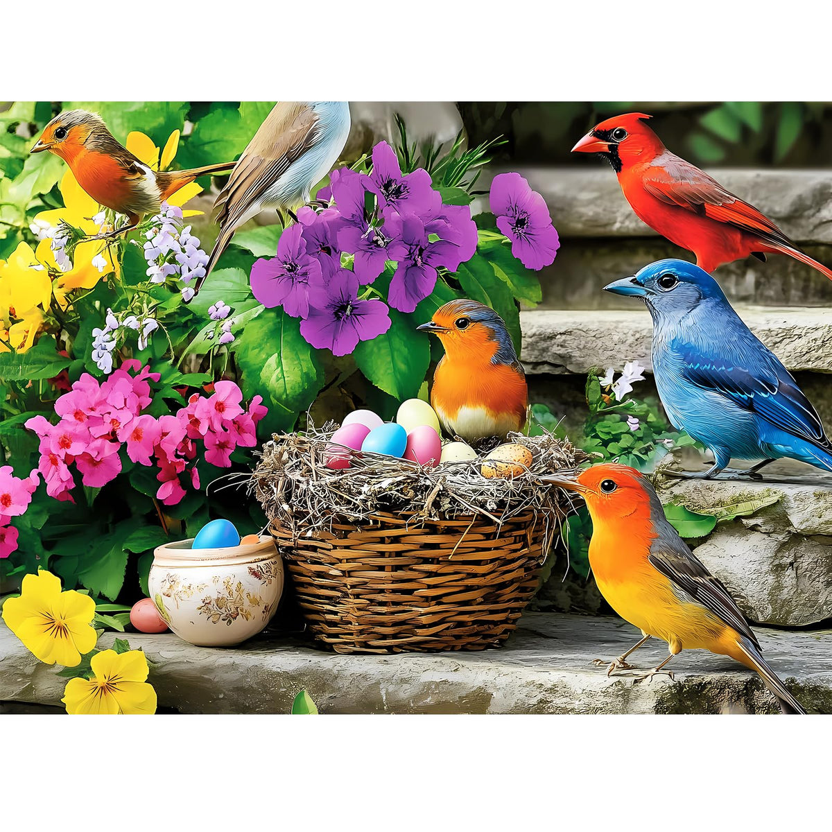 VOLUVOLU hummingbird puzzle front view offers bright colors for relaxing puzzling sessions.