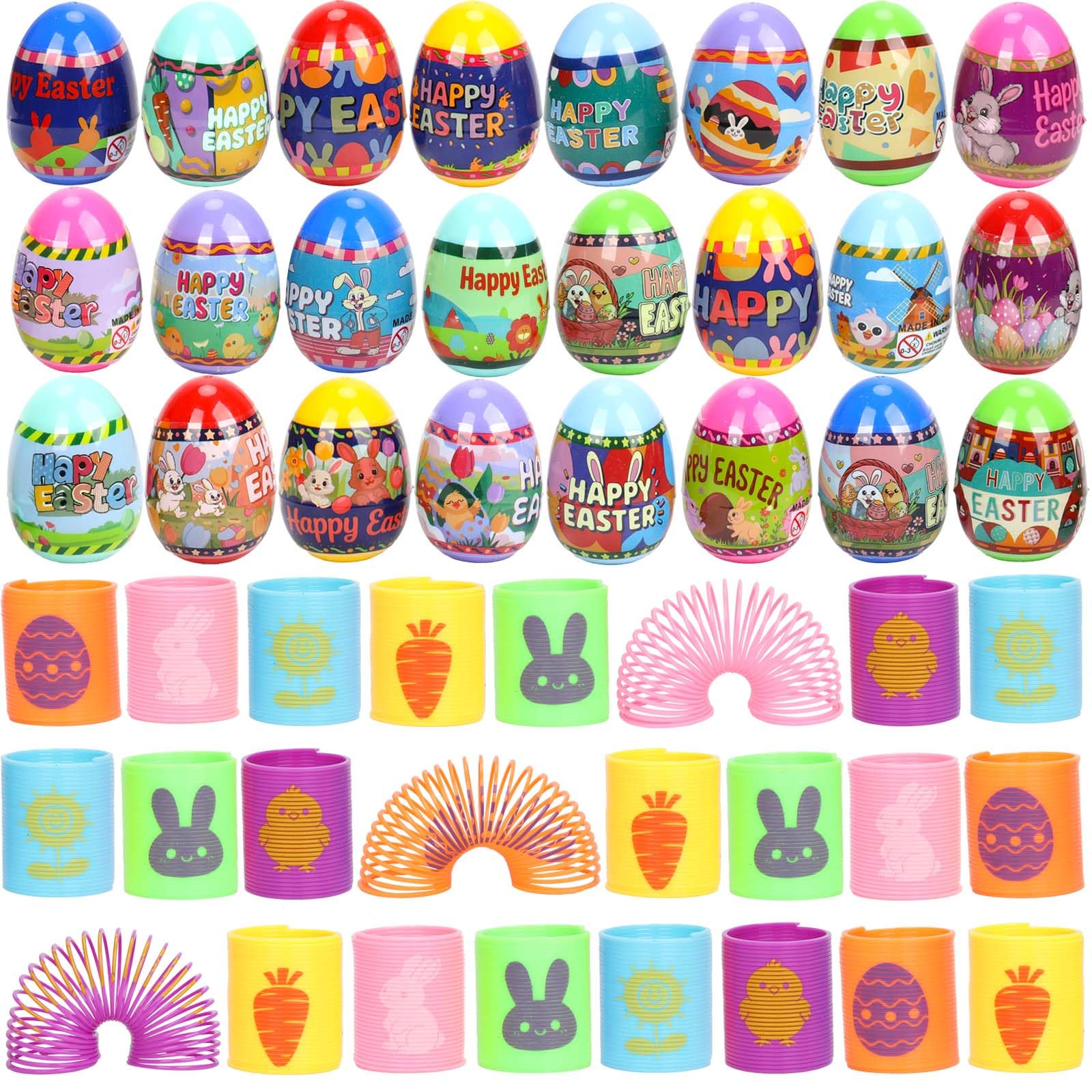 VOMAOK 24-pack Easter eggs with coil springs for Easter egg hunts.
