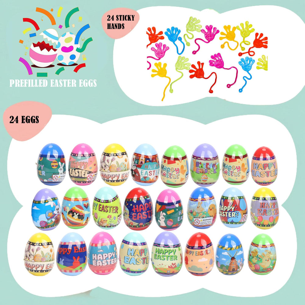 VOMAOK sticky hands inside each egg offer tactile play and surprise.