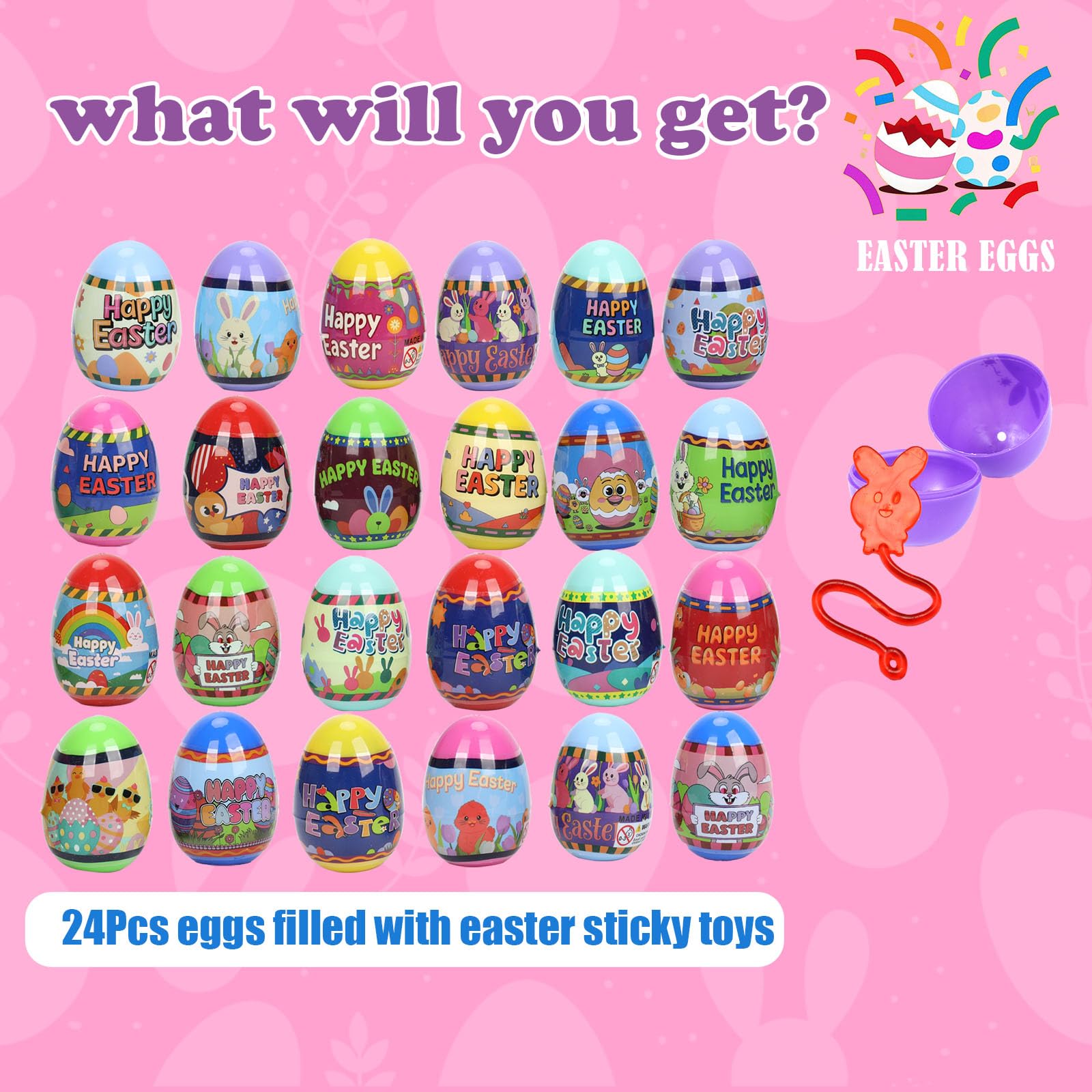 VOMAOK sticky hands inside each egg, stretchy and fun for surface play