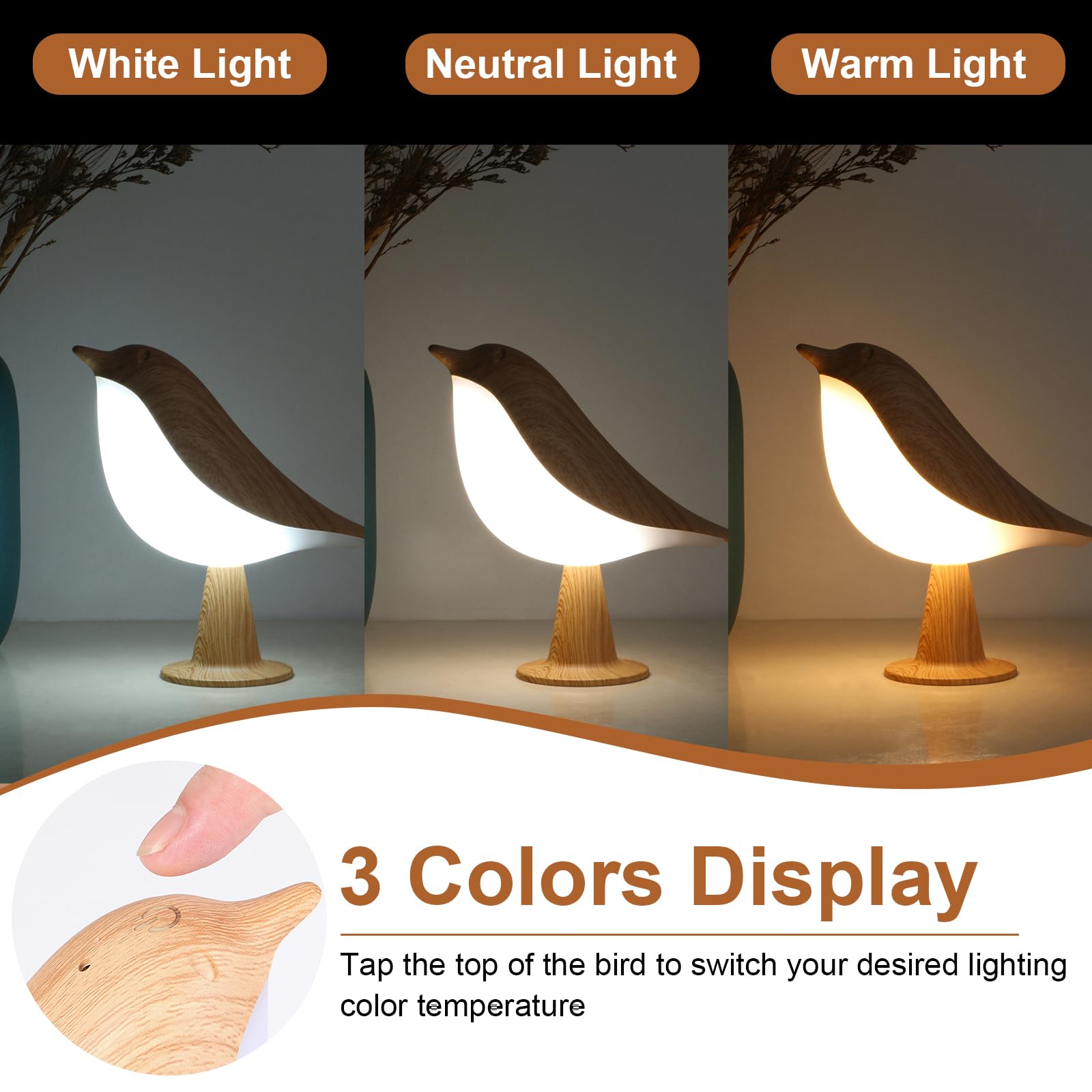 VoMii Bird Desk Lamp detachable base enables portable bedside lighting.
