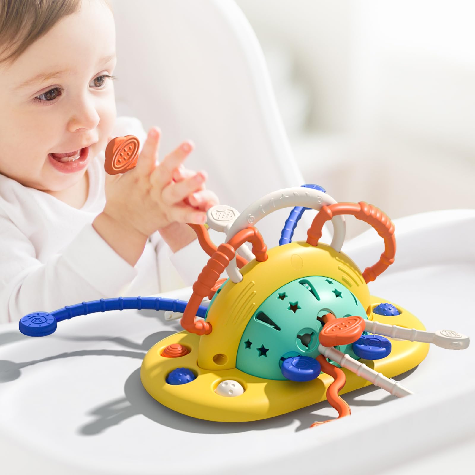 VoMii high chair toy with suction cup for secure mealtime play.