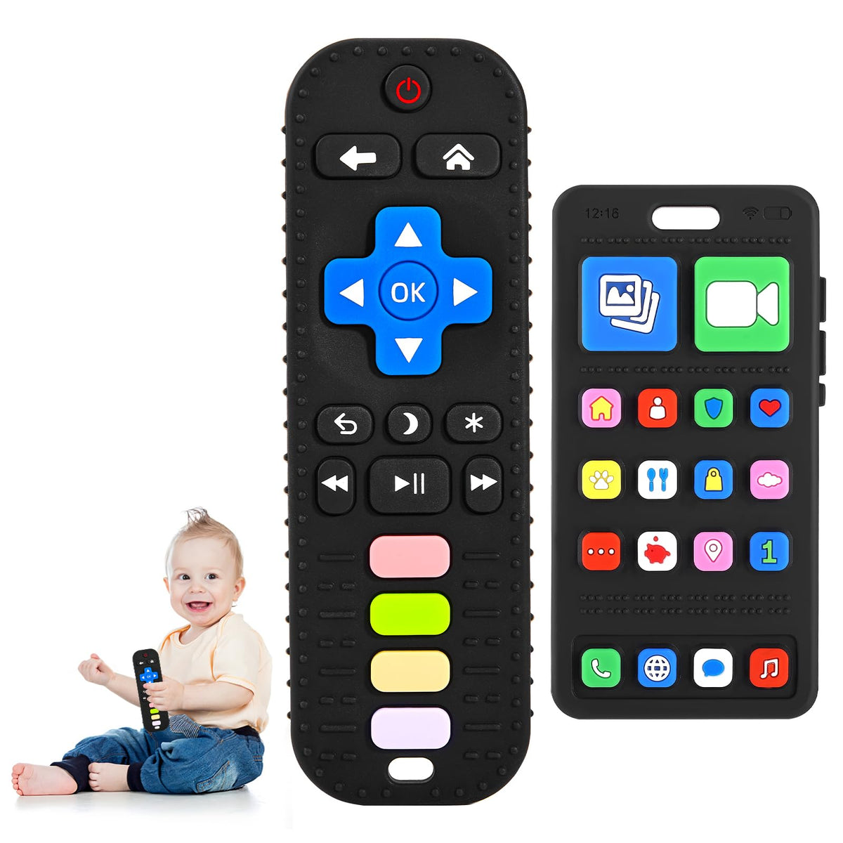 VoMii teething remote control teether for soothing gums and familiar play sensations