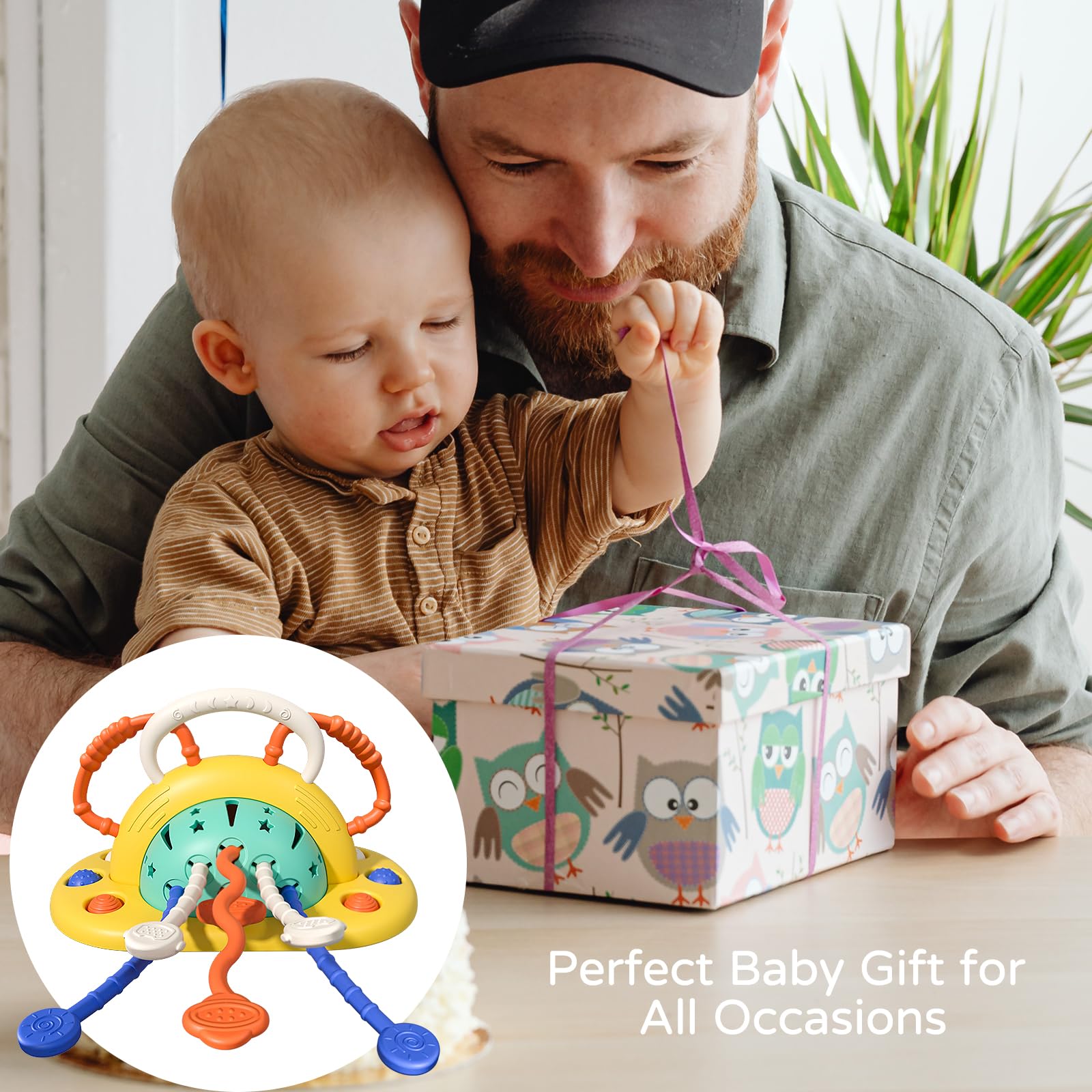 VoMii teething-friendly strings soothe gums while exploring textures.