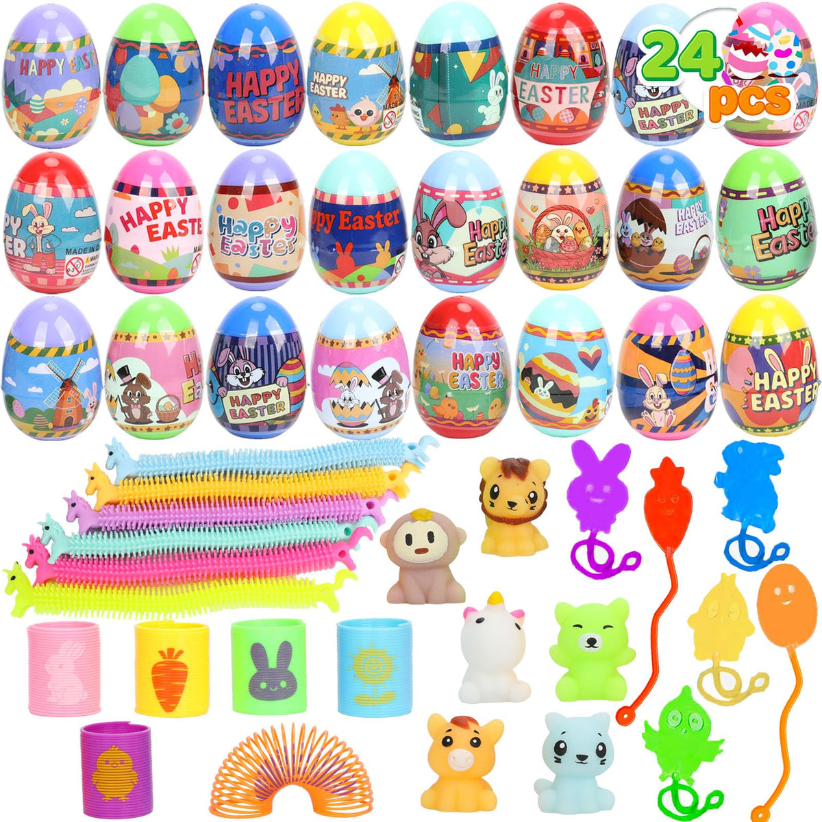 VOMAOK Easter eggs 24-pack with assorted designs for quick basket filling