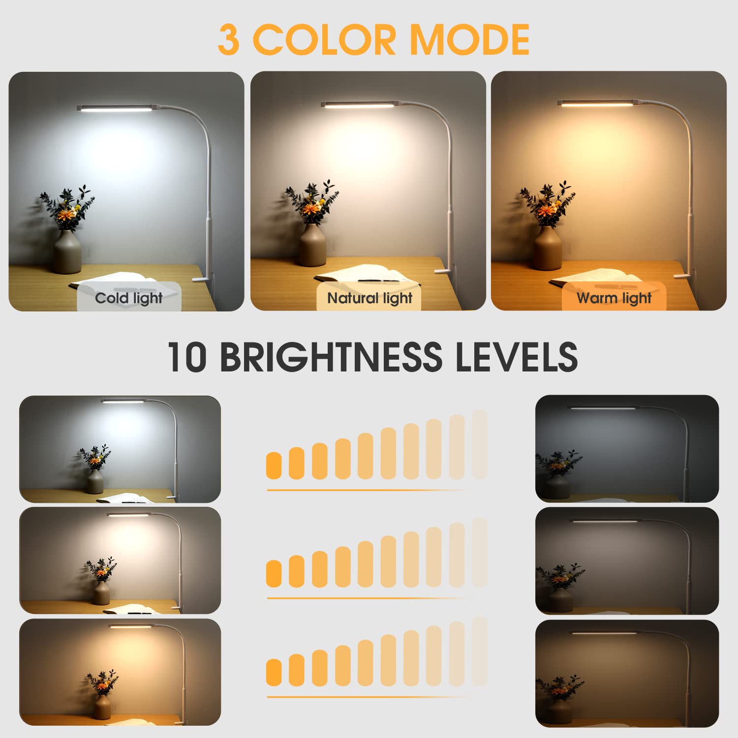Voncerus dimmable LED desk lamp with clip-on light for personalized brightness