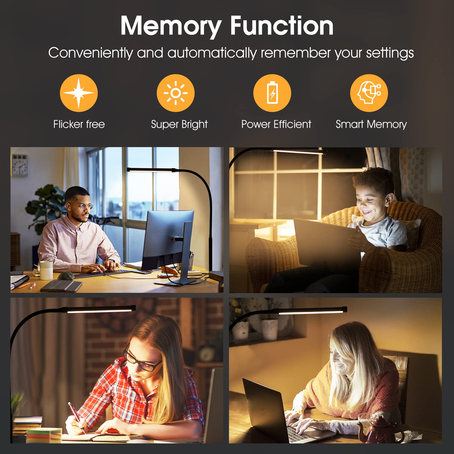 Voncerus memory-function desk lamp restoring previous settings after power on