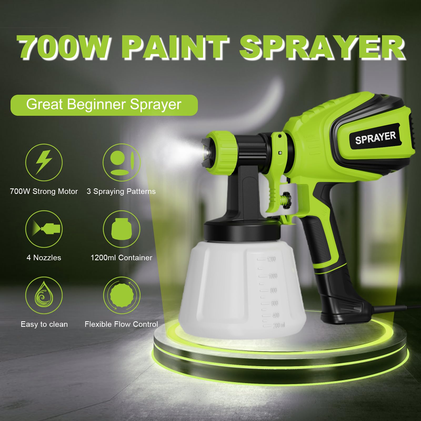VONFORN Paint Sprayer nozzle layout shows four sizes for versatile material output