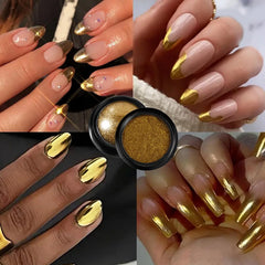 Vonrui chrome powder applied on a gel base for stunning nail art.