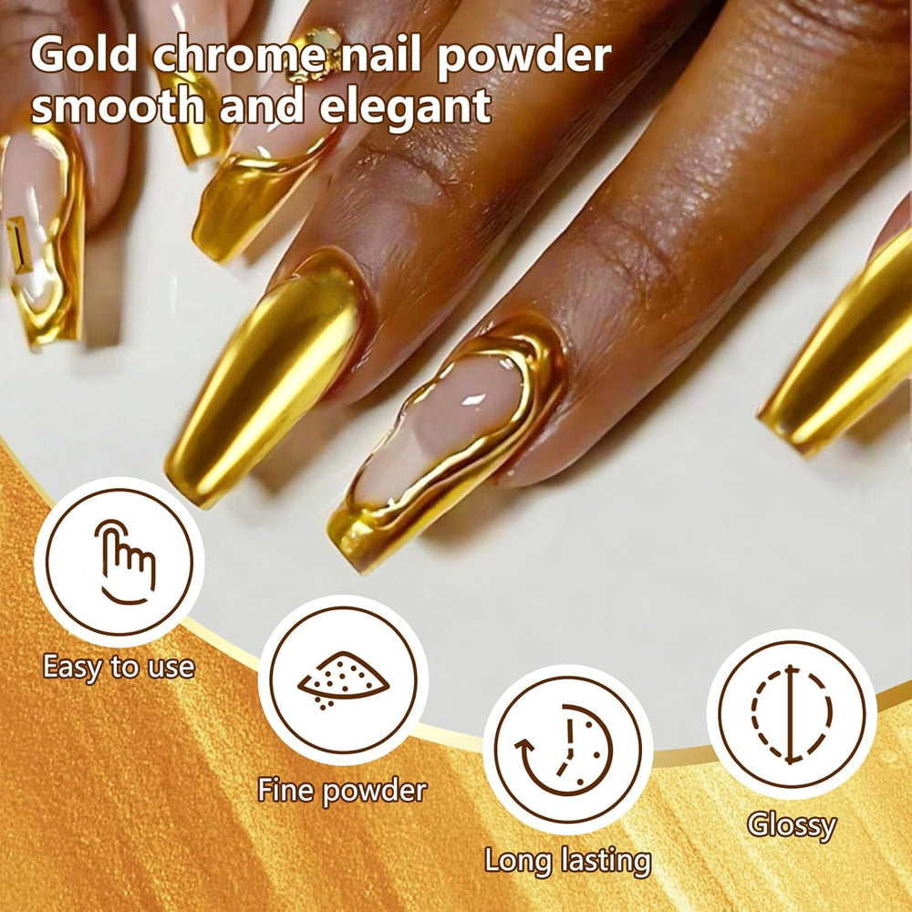 Vonrui natural nails with chrome powder for an everyday metallic look.