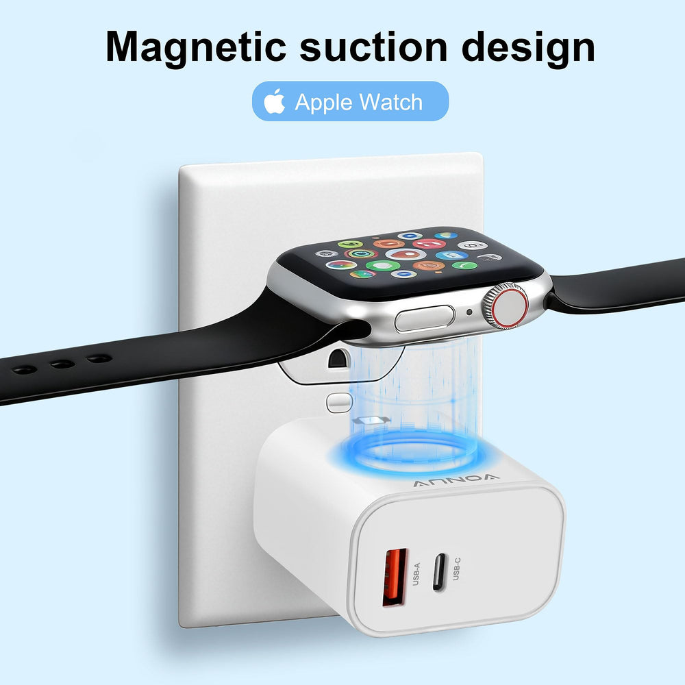 VONUV 18W USB-A port powering compatible devices alongside USB-C