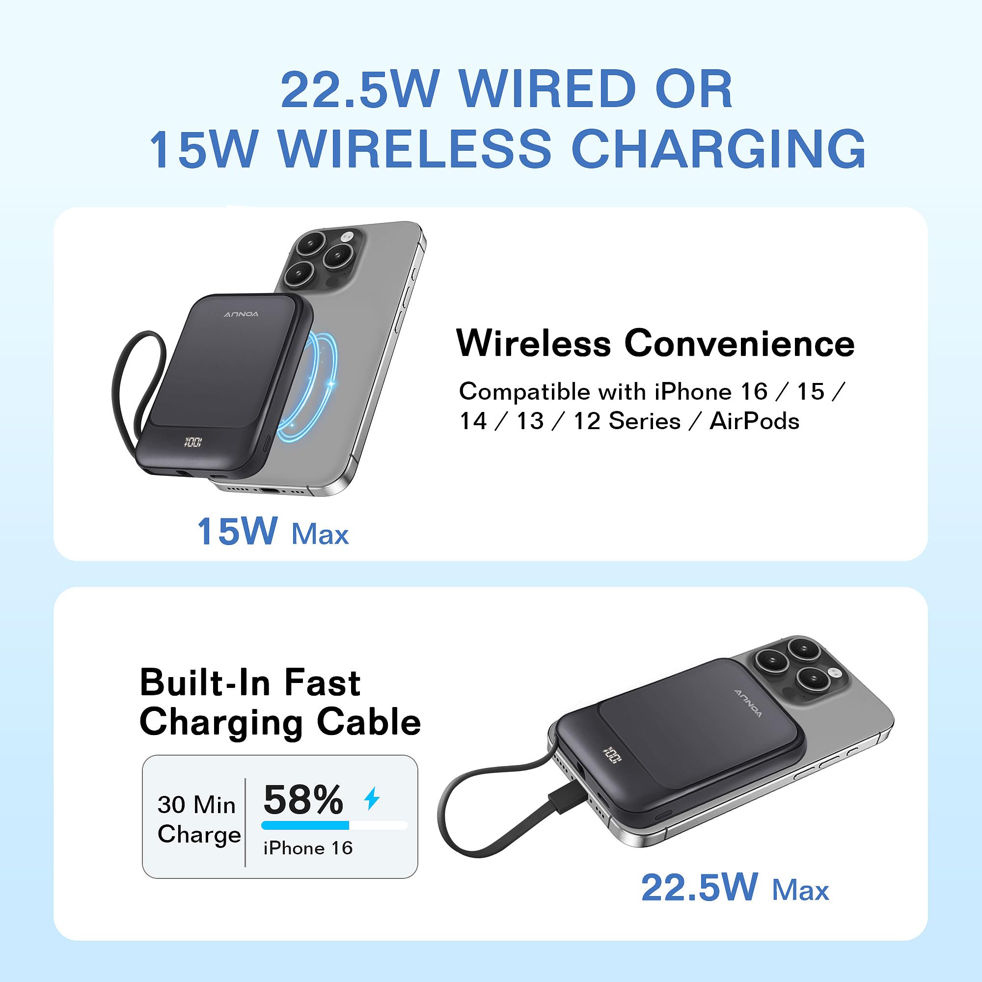VONUV wireless charging view showing iPhone compatibility and stable alignment.