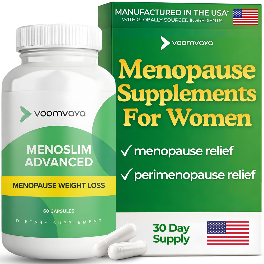 VoomVaya MenoSlim Advanced bottle front view supports menopause weight management.