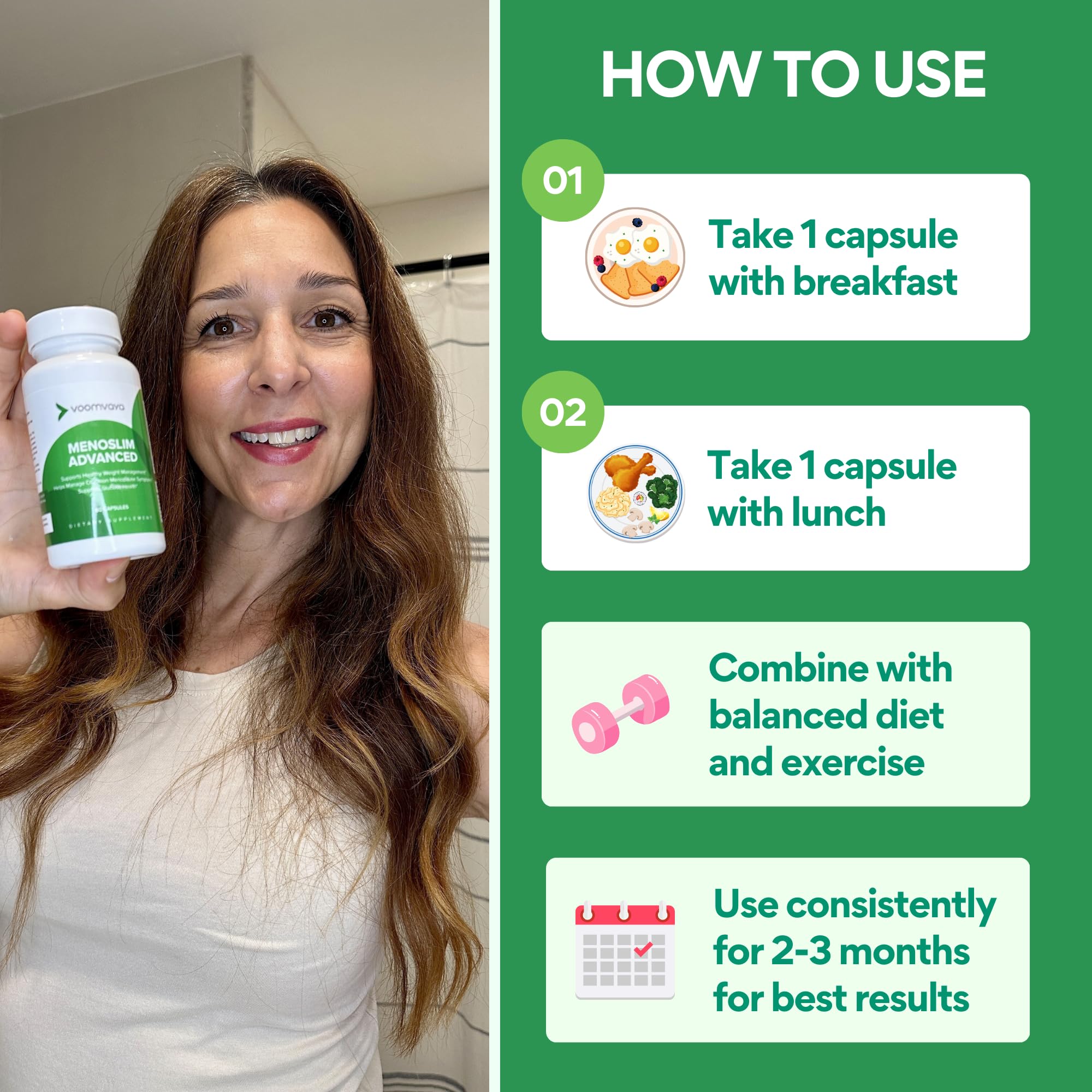 VoomVaya MenoSlim Advanced on desk with diet plan for guided routines.