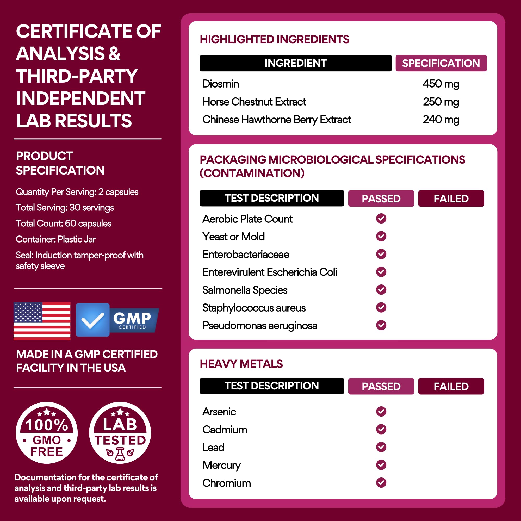 VoomVaya Vein Away USA-made facility badge underscoring quality and safety.