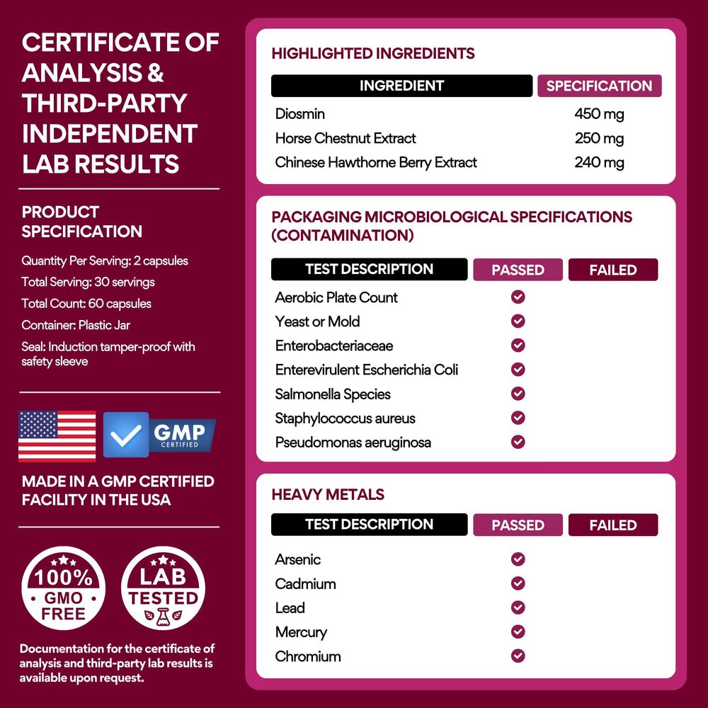 VoomVaya Vein Away USA-made facility badge underscoring quality and safety.
